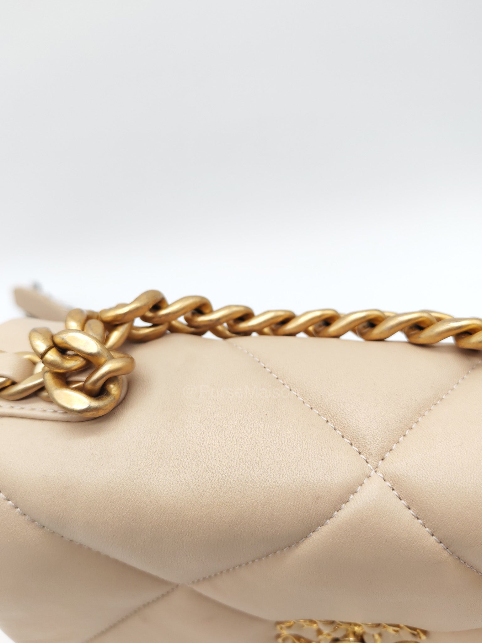 Chanel 19 Flap Bag Small in Beige Quilted Lambskin Leather and Mixed Hardware Microchip