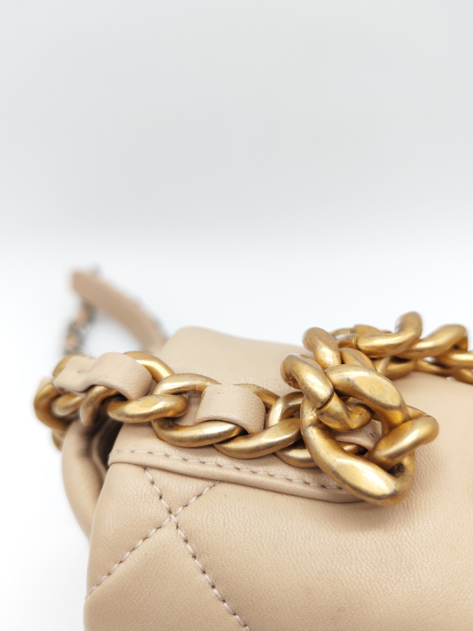 Chanel 19 Flap Bag Small in Beige Quilted Lambskin Leather and Mixed Hardware Microchip