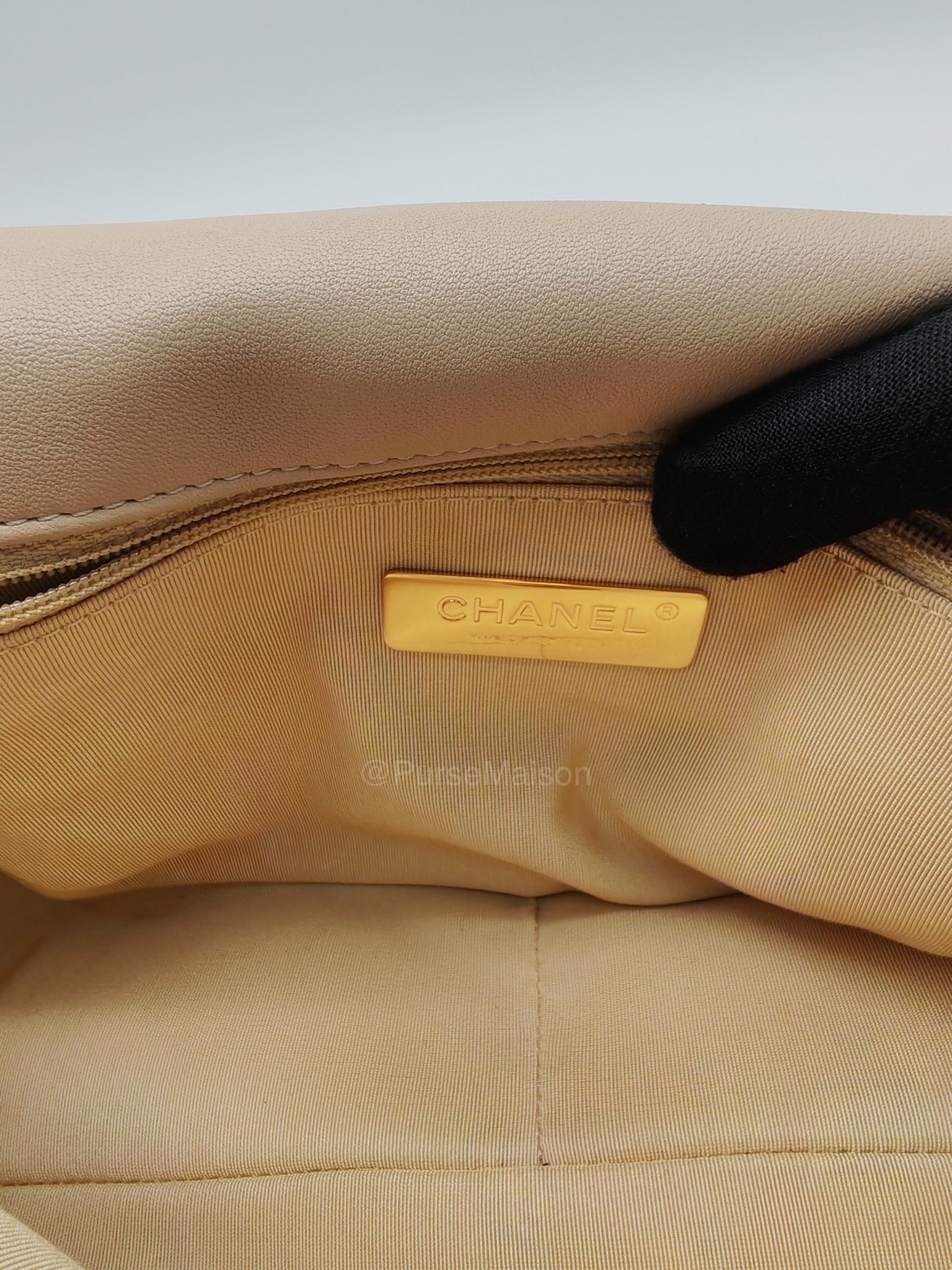 Chanel 19 Flap Bag Small in Beige Quilted Lambskin Leather and Mixed Hardware Microchip