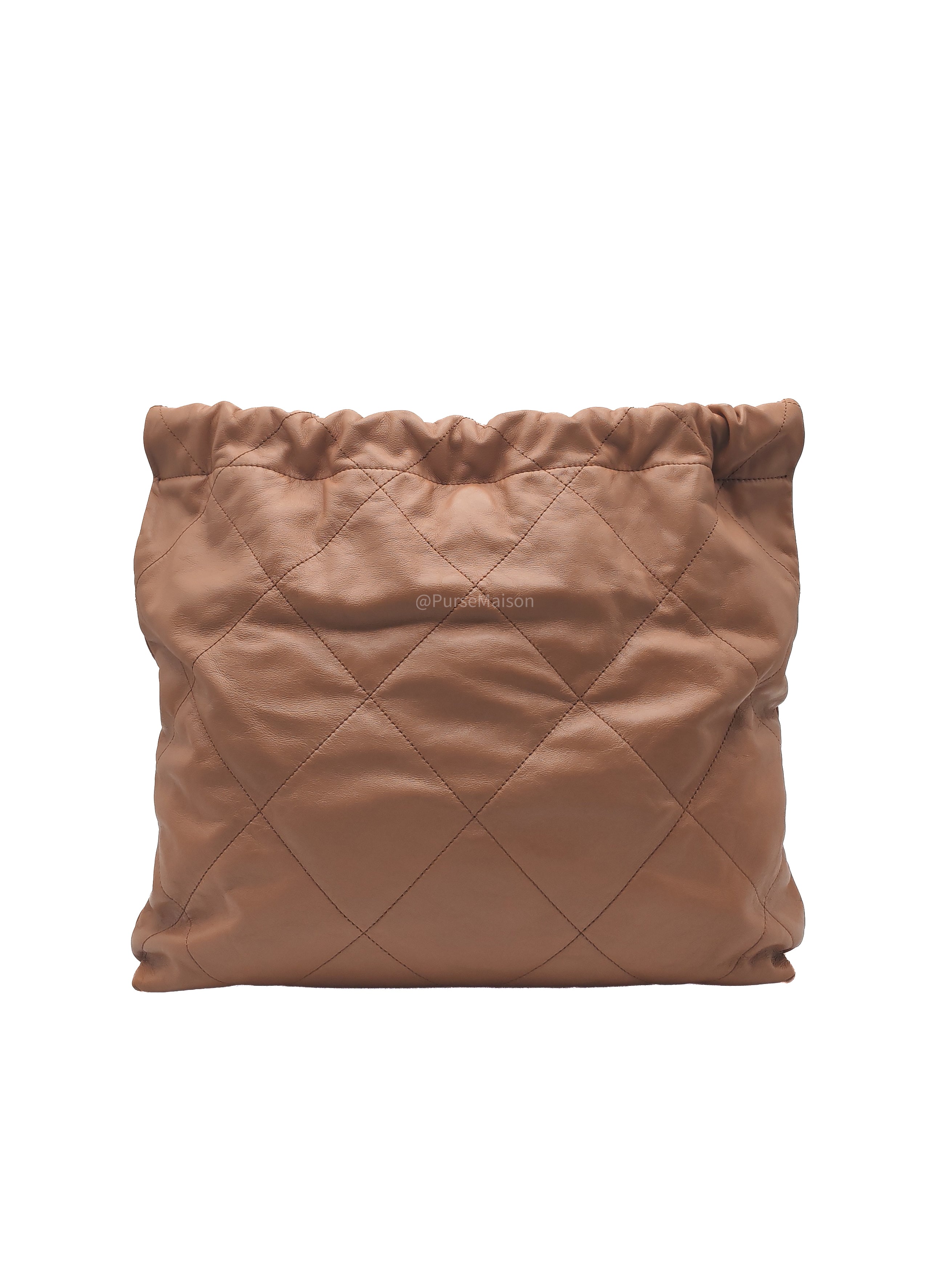 Chanel 22 Medium in Caramel Calfskin Leather Aged Gold Hardware (Microchip)