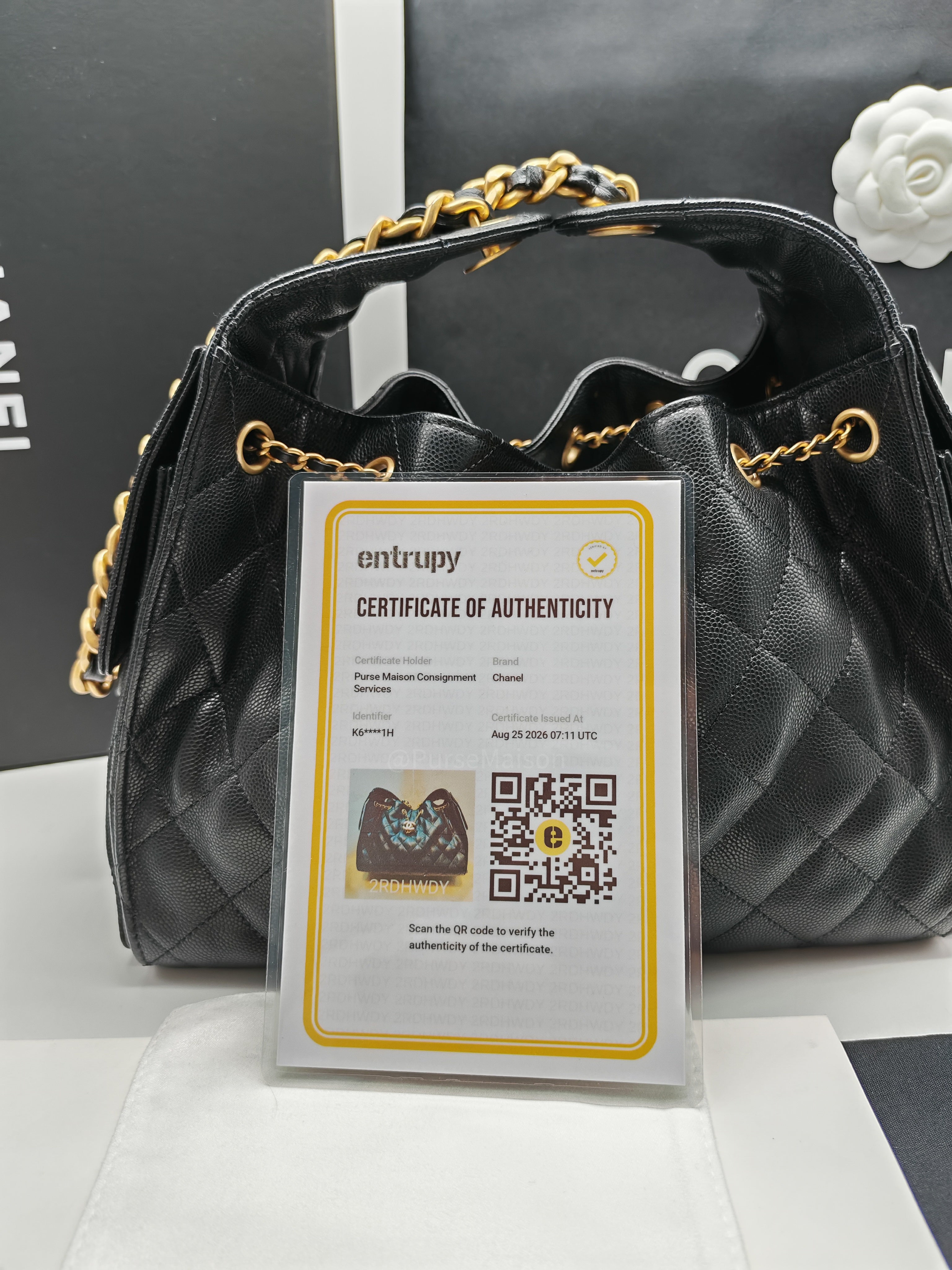 Chanel 25 Bag Small in Black Caviar Leather GHW Microchip K6-1H