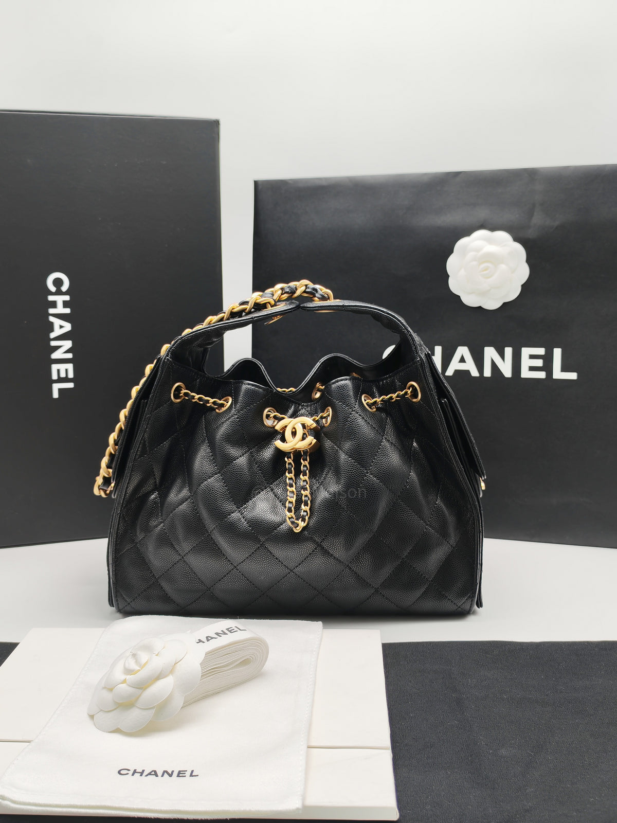 Chanel 25 Bag Small in Black Caviar Leather GHW Microchip K6-1H