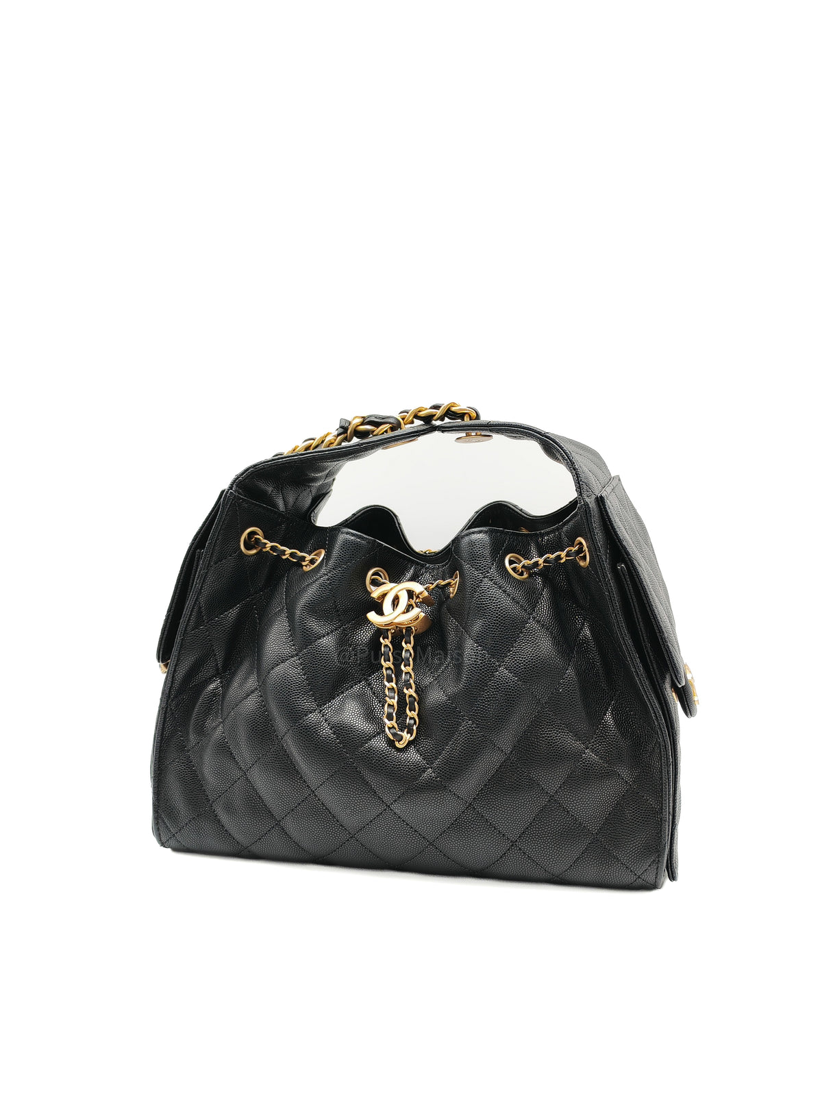 Chanel 25 Bag Small in Black Caviar Leather GHW Microchip K6-1H