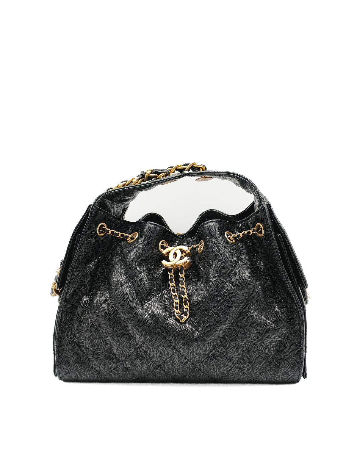 Chanel 25 Bag Small in Black Caviar Leather GHW Microchip K6-1H