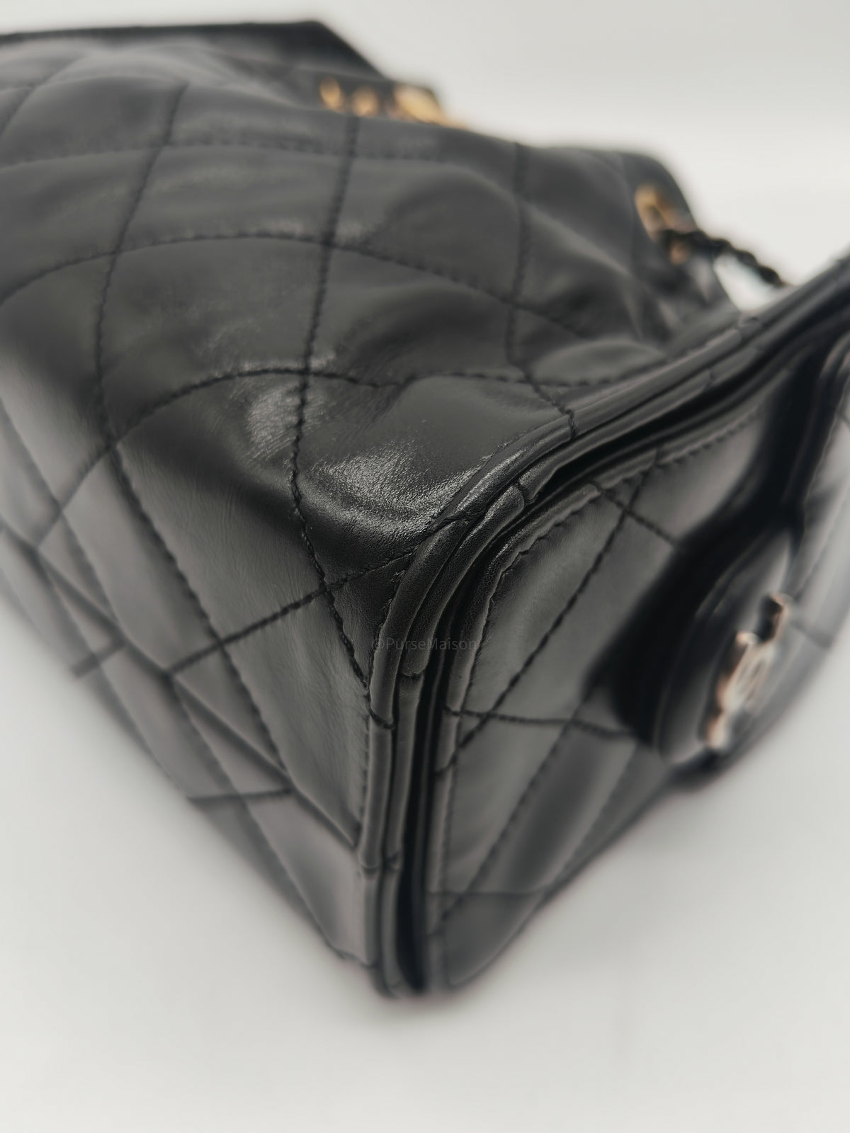 Chanel 25 Hobo Bag Mini in Black Shiny Calfskin Leather and  Mix Hardware Microchip