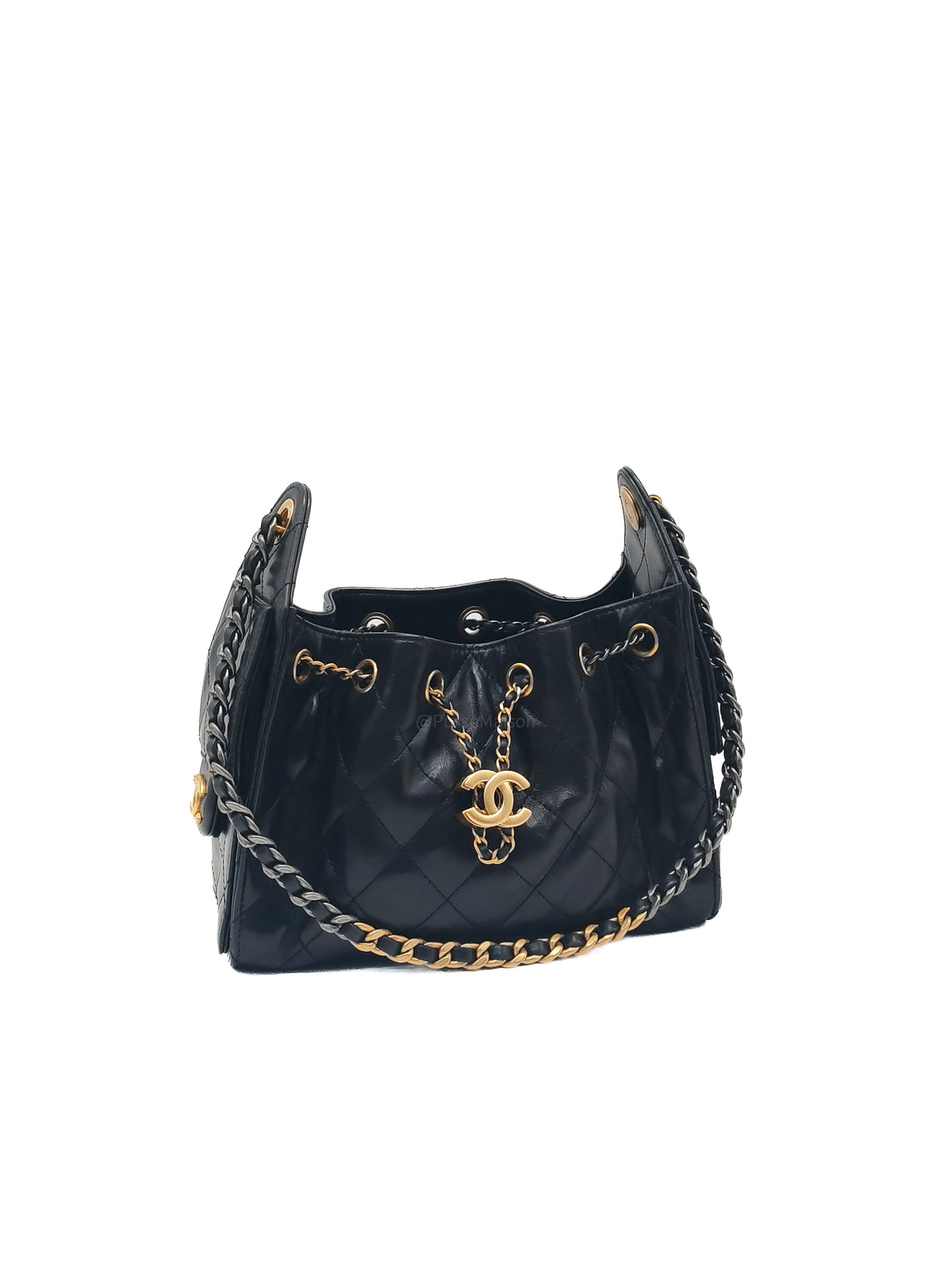 Chanel 25 Hobo Bag Mini in Black Shiny Calfskin Leather and  Mix Hardware Microchip