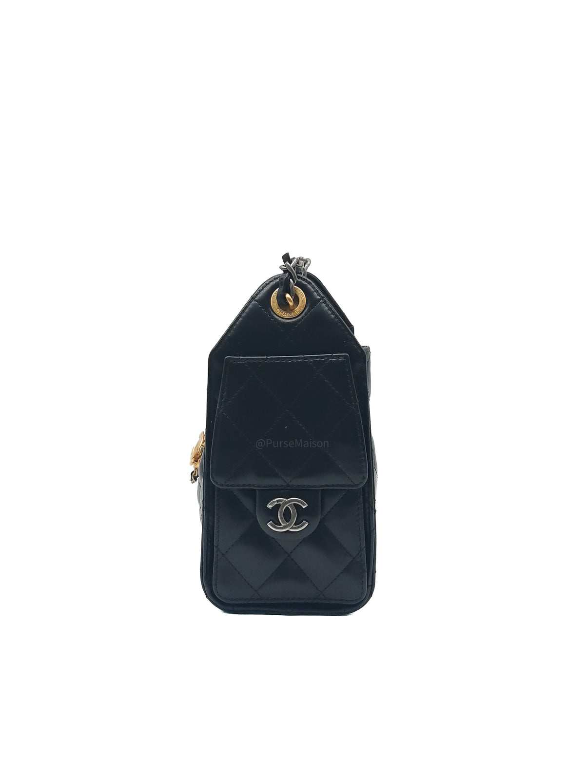 Chanel 25 Hobo Bag Mini in Black Shiny Calfskin Leather and  Mix Hardware Microchip