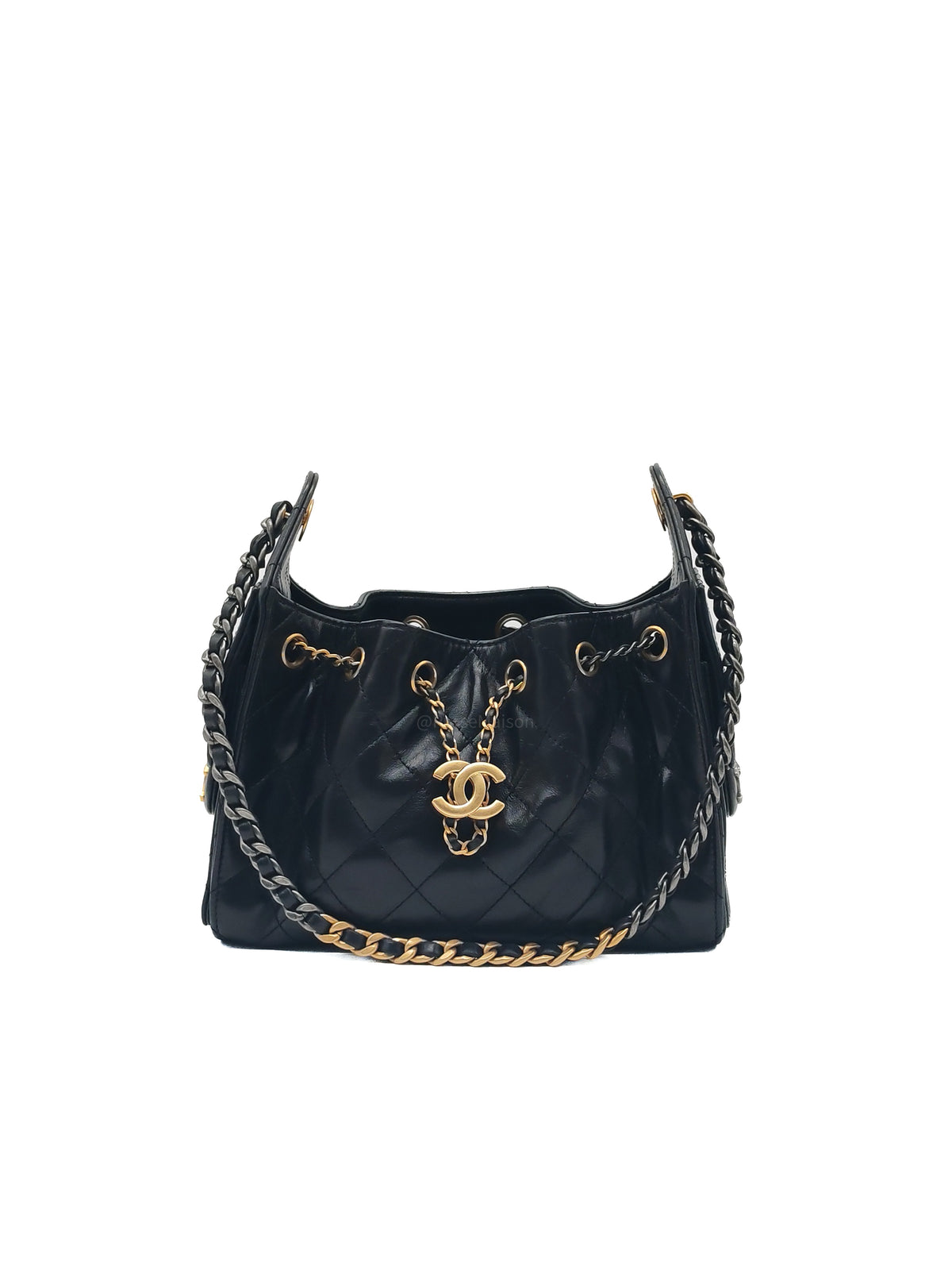 Chanel 25 Hobo Bag Mini in Black Shiny Calfskin Leather and  Mix Hardware Microchip