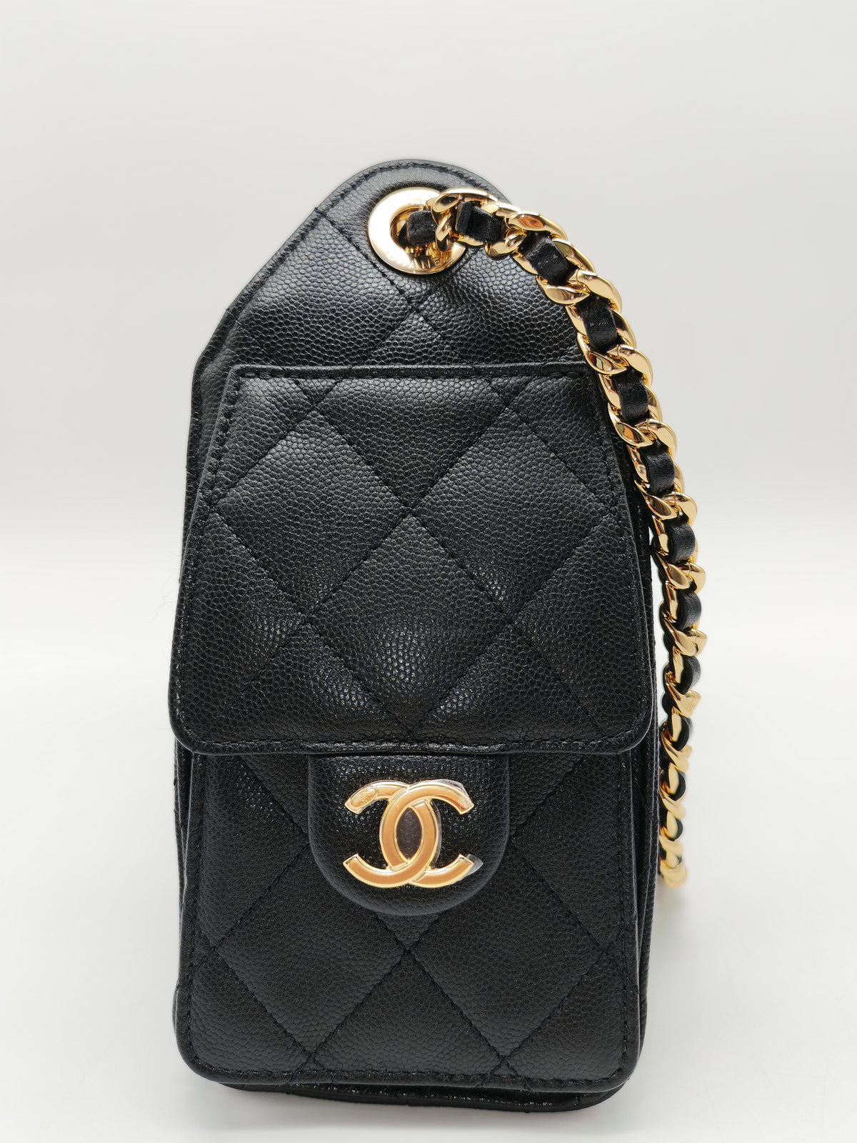 Chanel 25 Mini in Black Caviar Leather Shiny Gold Hardware Microchip (C5****81)
