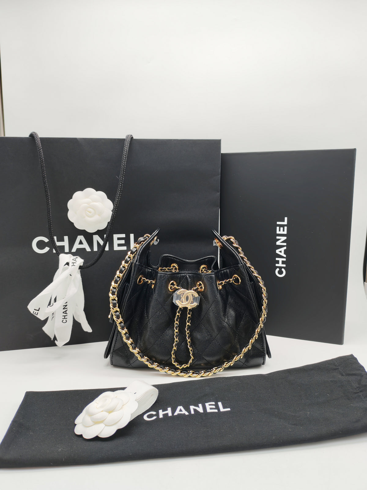 Chanel 25 Mini in Black Caviar Leather Shiny Gold Hardware Microchip (C5****81)
