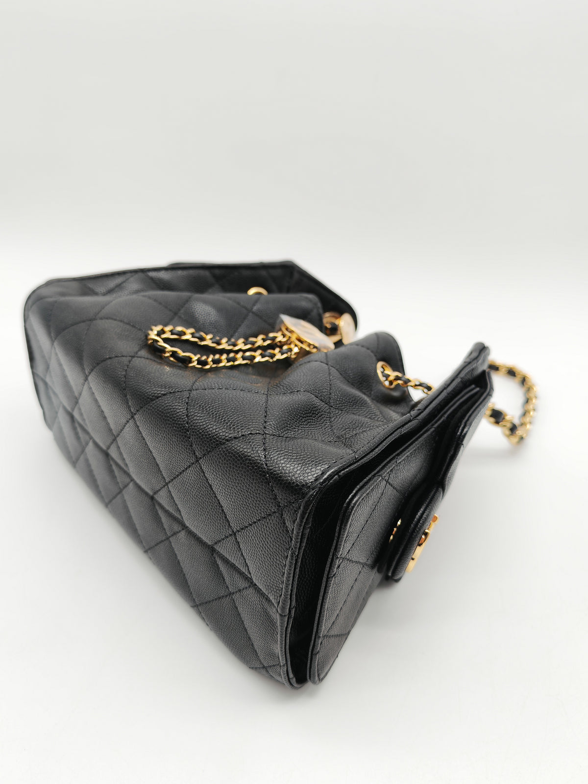 Chanel 25 Mini in Black Caviar Leather Shiny Gold Hardware Microchip (C5****81)