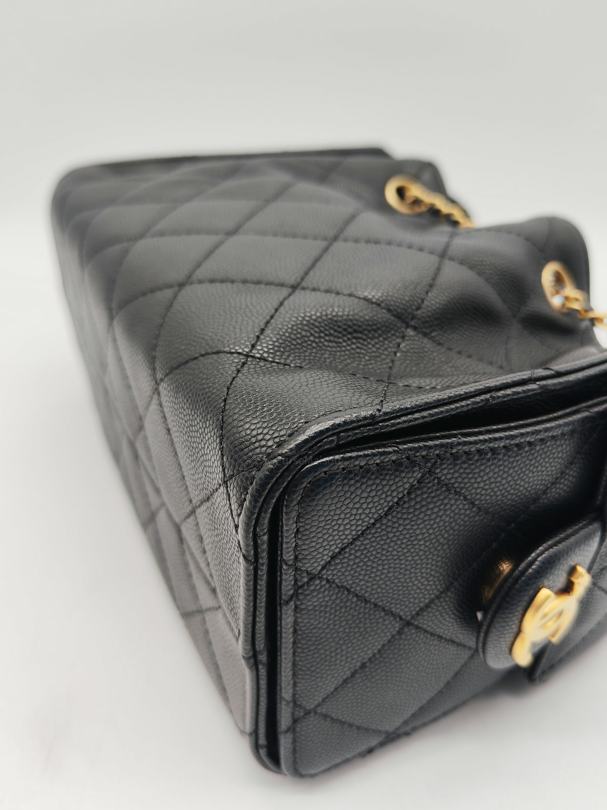 Chanel 25 Hobo Bag Mini in Black Caviar Leather and Aged Gold Hardware Microchip (A2****70)