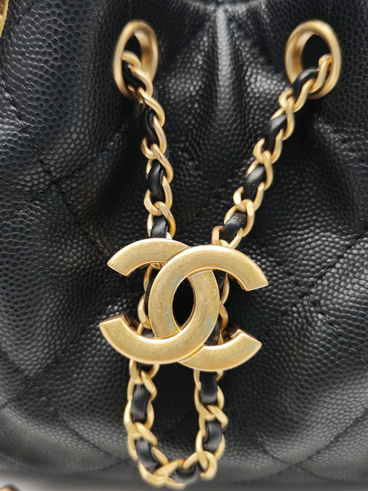 Chanel 25 Hobo Bag Mini in Black Caviar Leather and Aged Gold Hardware Microchip (A2****70)