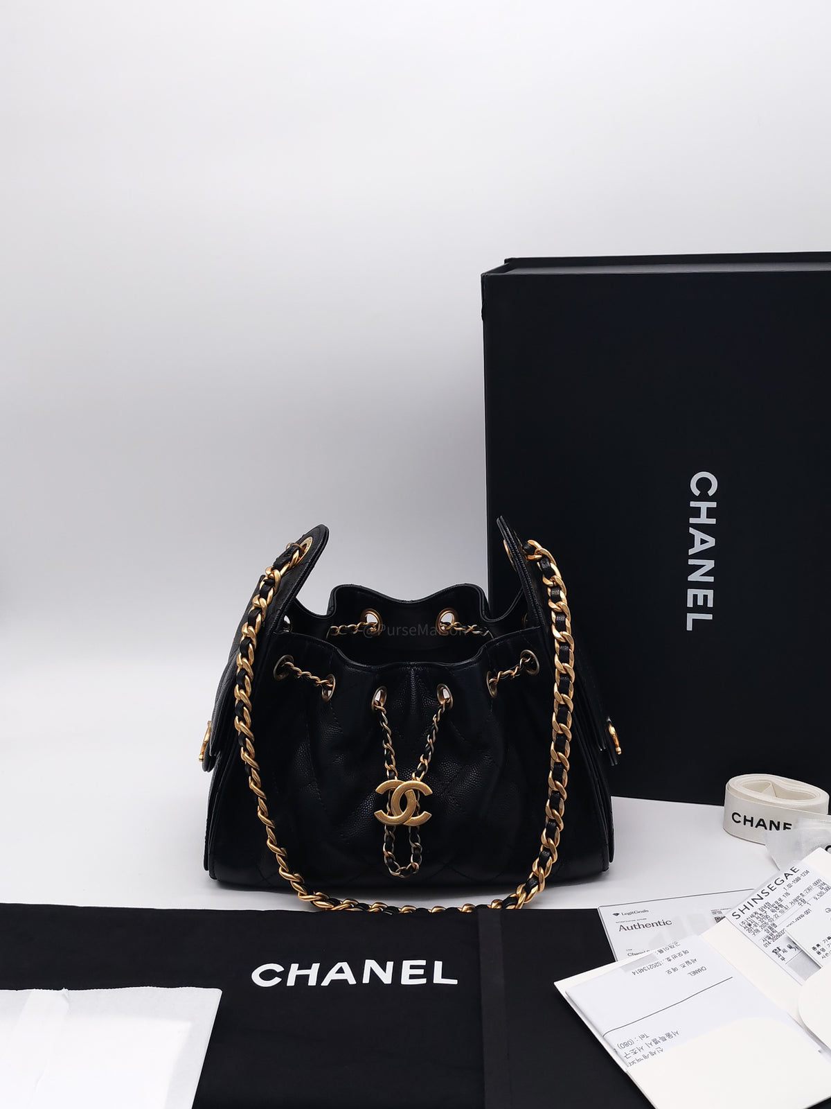 Chanel 25 Hobo Bag Mini in Black Caviar Leather and Aged Gold Hardware Microchip (A2****70)