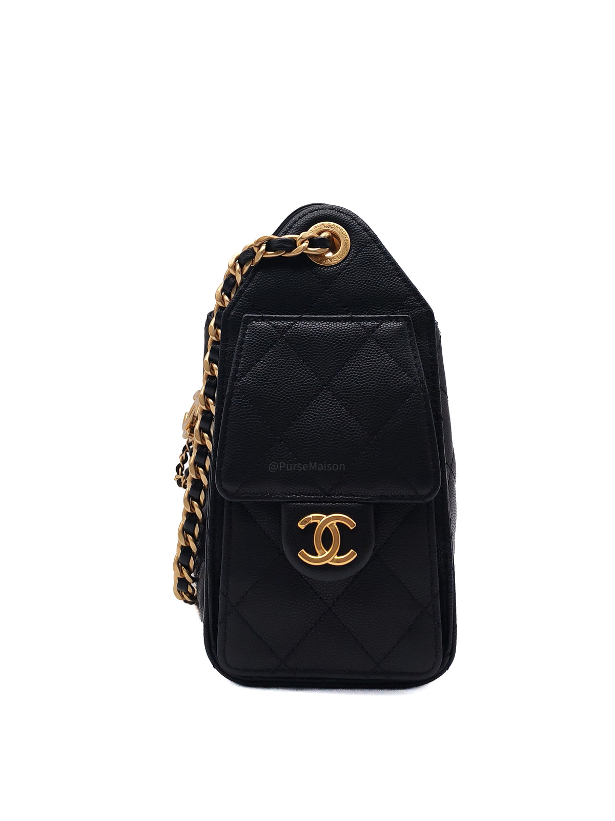Chanel 25 Hobo Bag Mini in Black Caviar Leather and Aged Gold Hardware Microchip (A2****70)