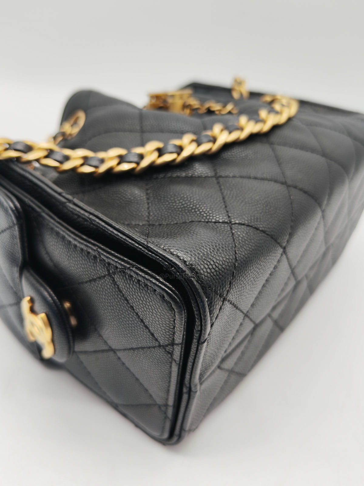 Chanel 25 Hobo Bag Mini in Black Caviar Leather and Aged Gold Hardware Microchip (A2****70)