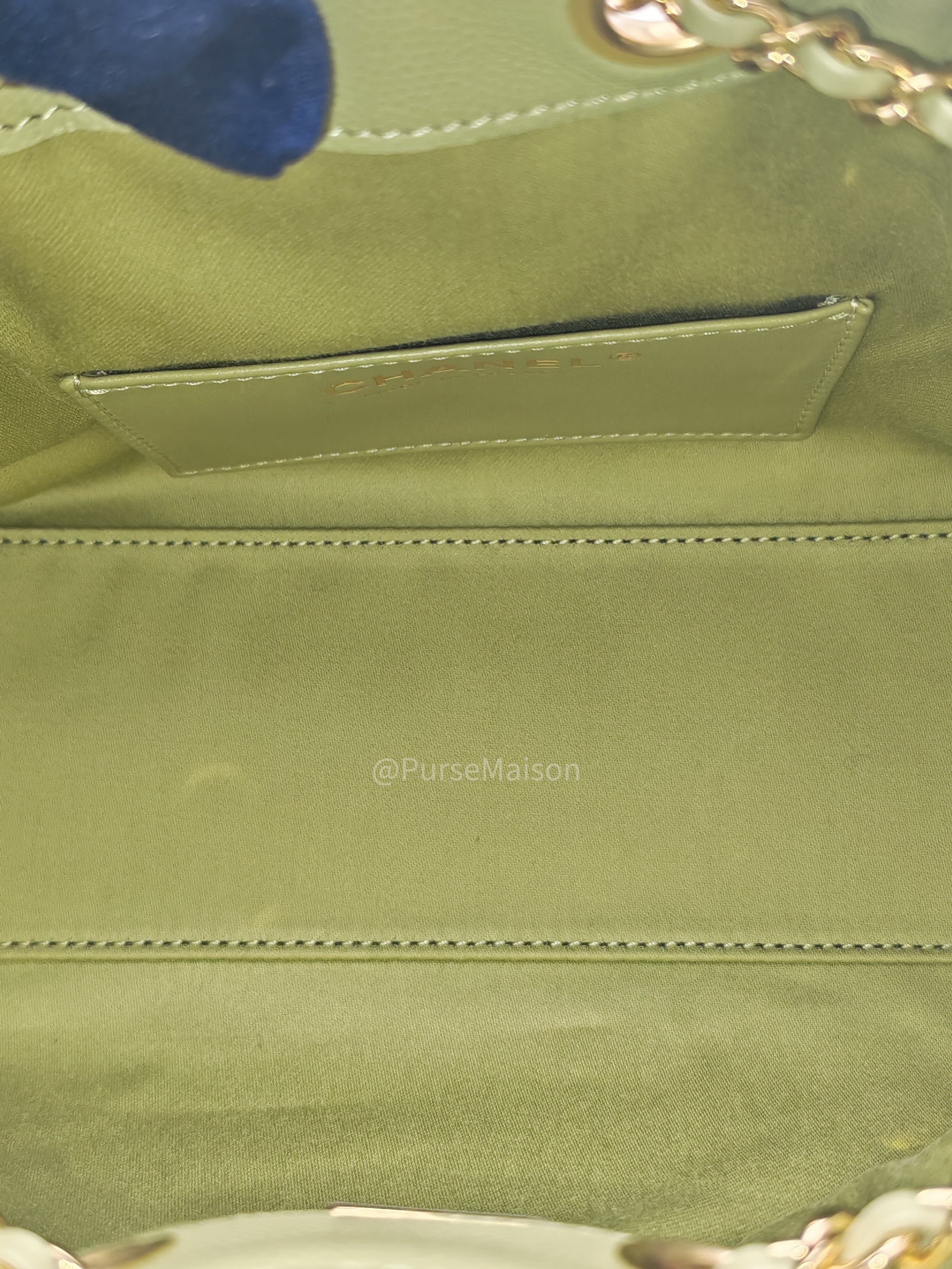 Chanel 25 Hobo Bag Mini in Light Green Caviar Leather Shiny Gold Hardware (Microchip)