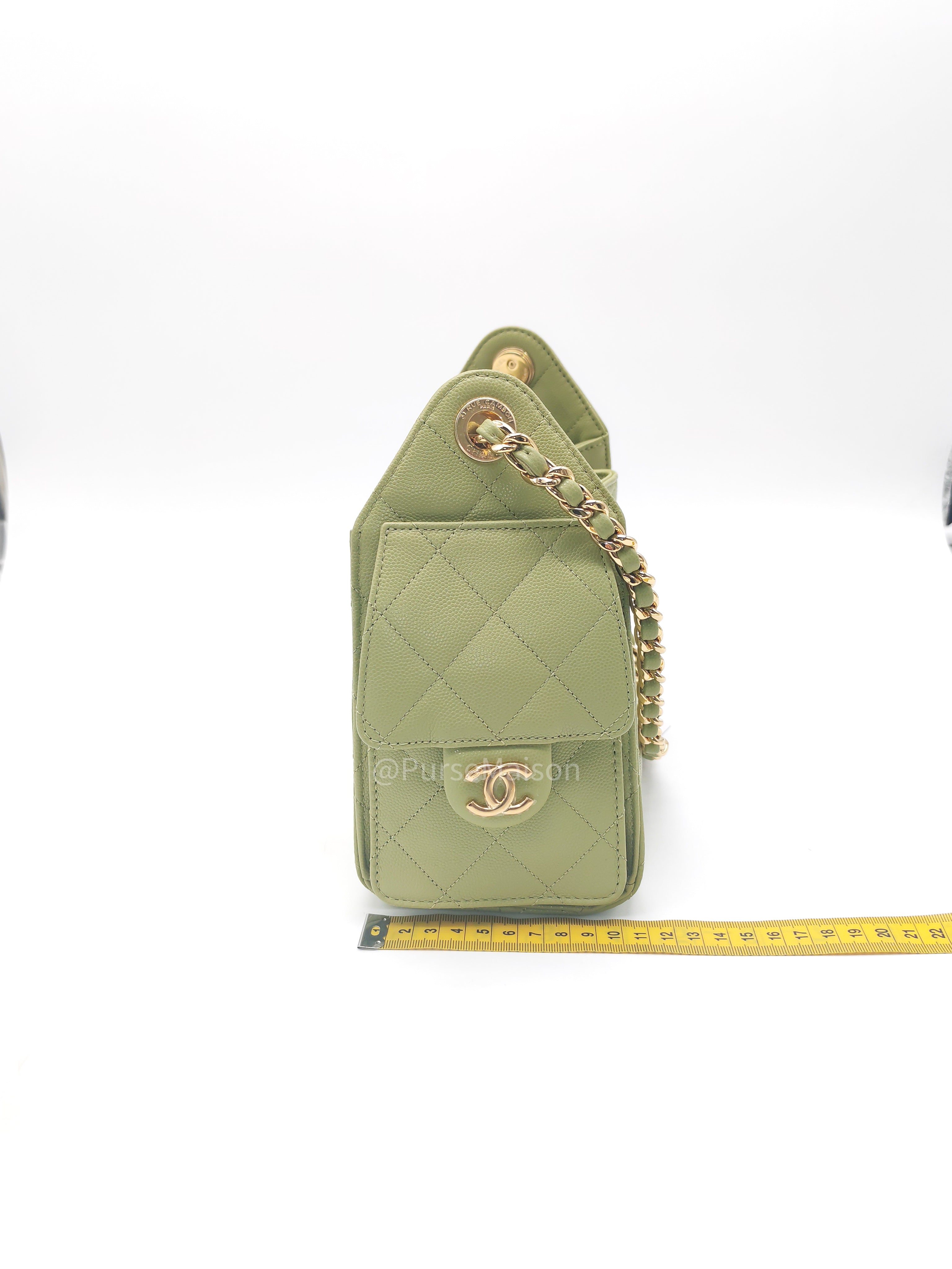 Chanel 25 Hobo Bag Mini in Light Green Caviar Leather Shiny Gold Hardware (Microchip)
