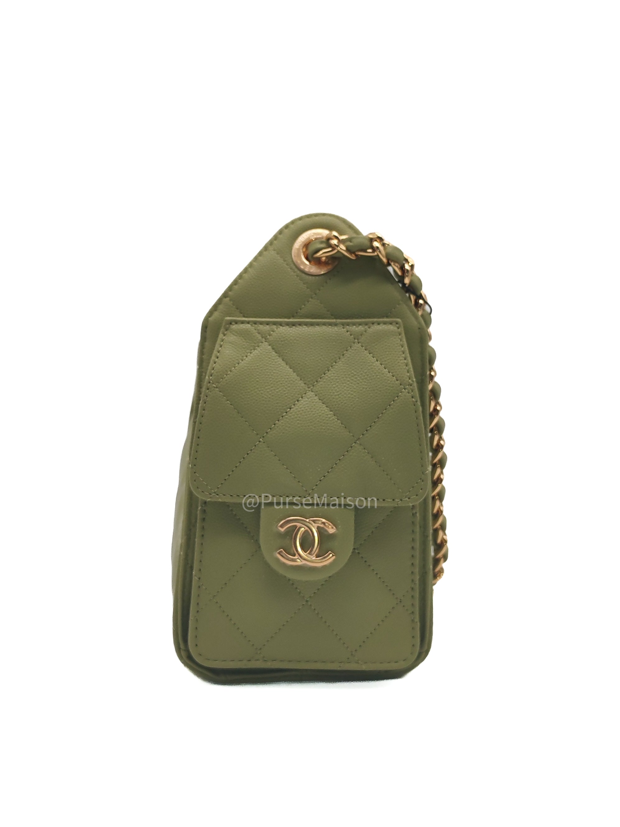 Chanel 25 Hobo Bag Mini in Light Green Caviar Leather Shiny Gold Hardware (Microchip)