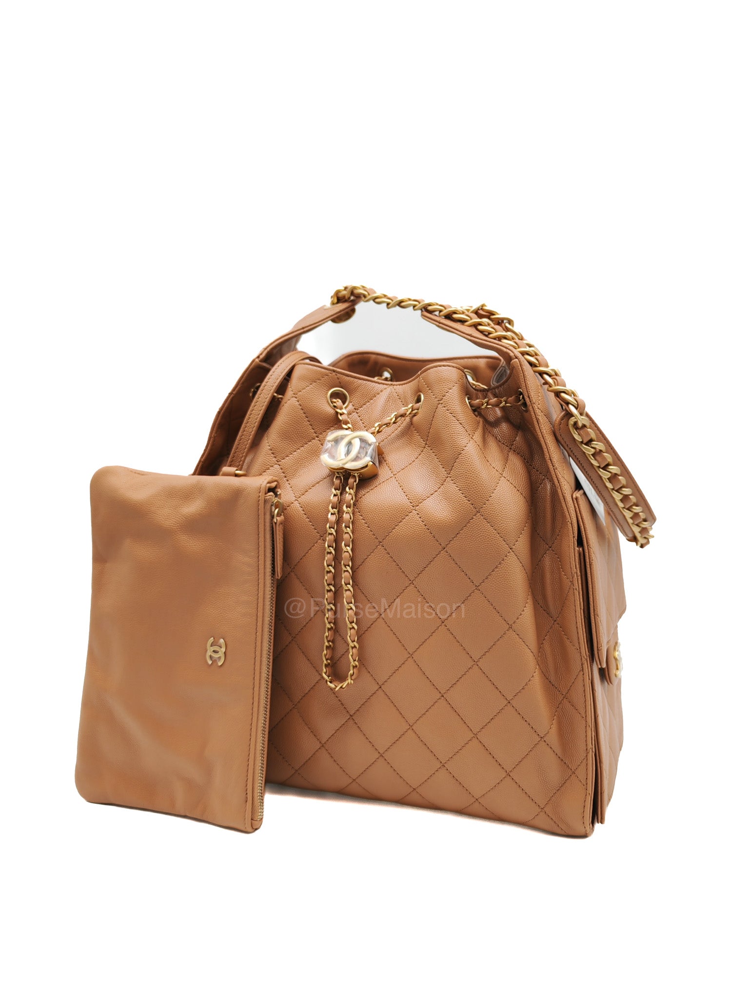 Chanel 25 Medium in Caramel Caviar Leather Aged Gold Hardware (Microchip)