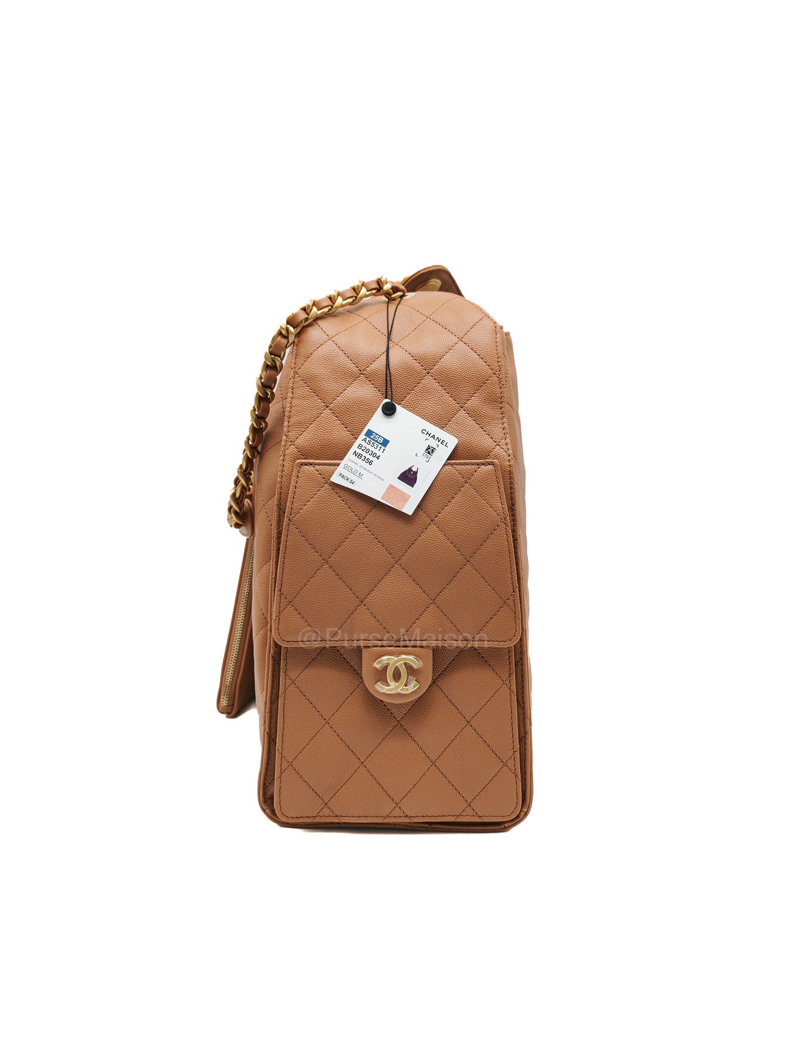 Chanel 25 Medium in Caramel Caviar Leather Aged Gold Hardware (Microchip)