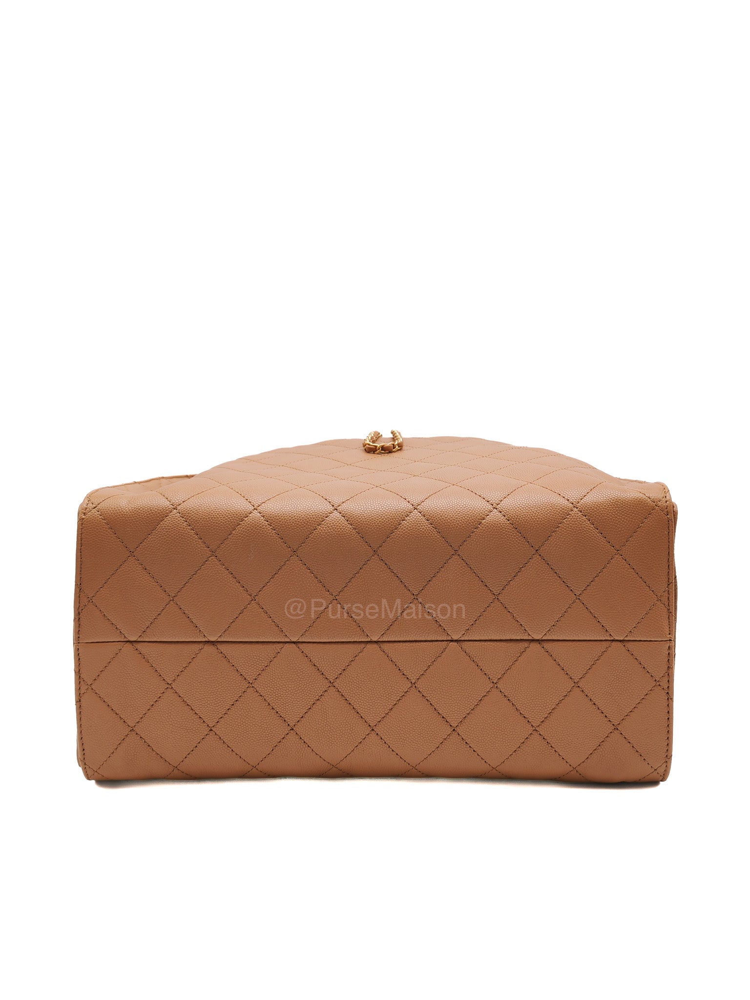 Chanel 25 Medium in Caramel Caviar Leather Aged Gold Hardware (Microchip)