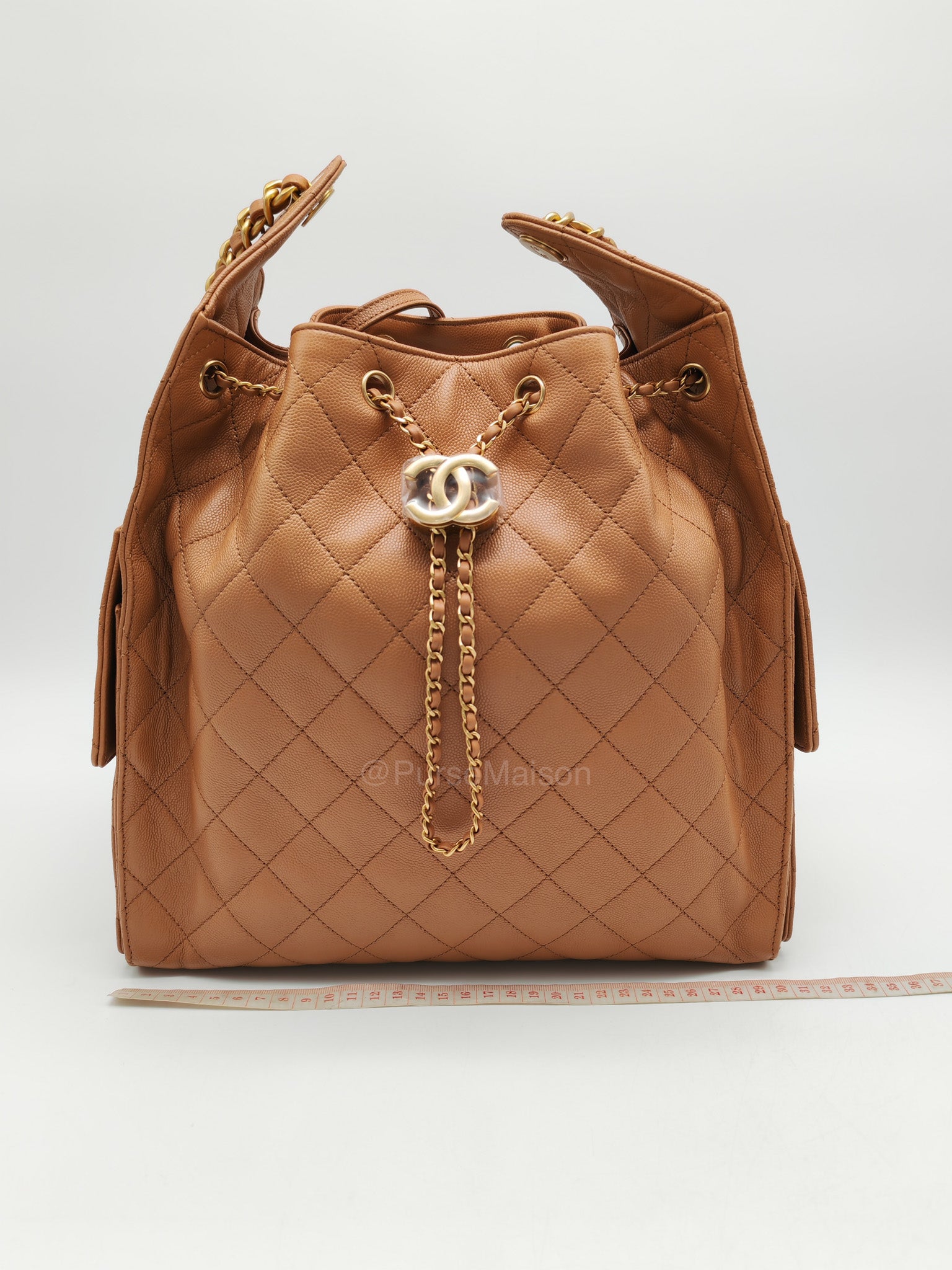 Chanel 25 Medium in Caramel Caviar Leather Aged Gold Hardware (Microchip)