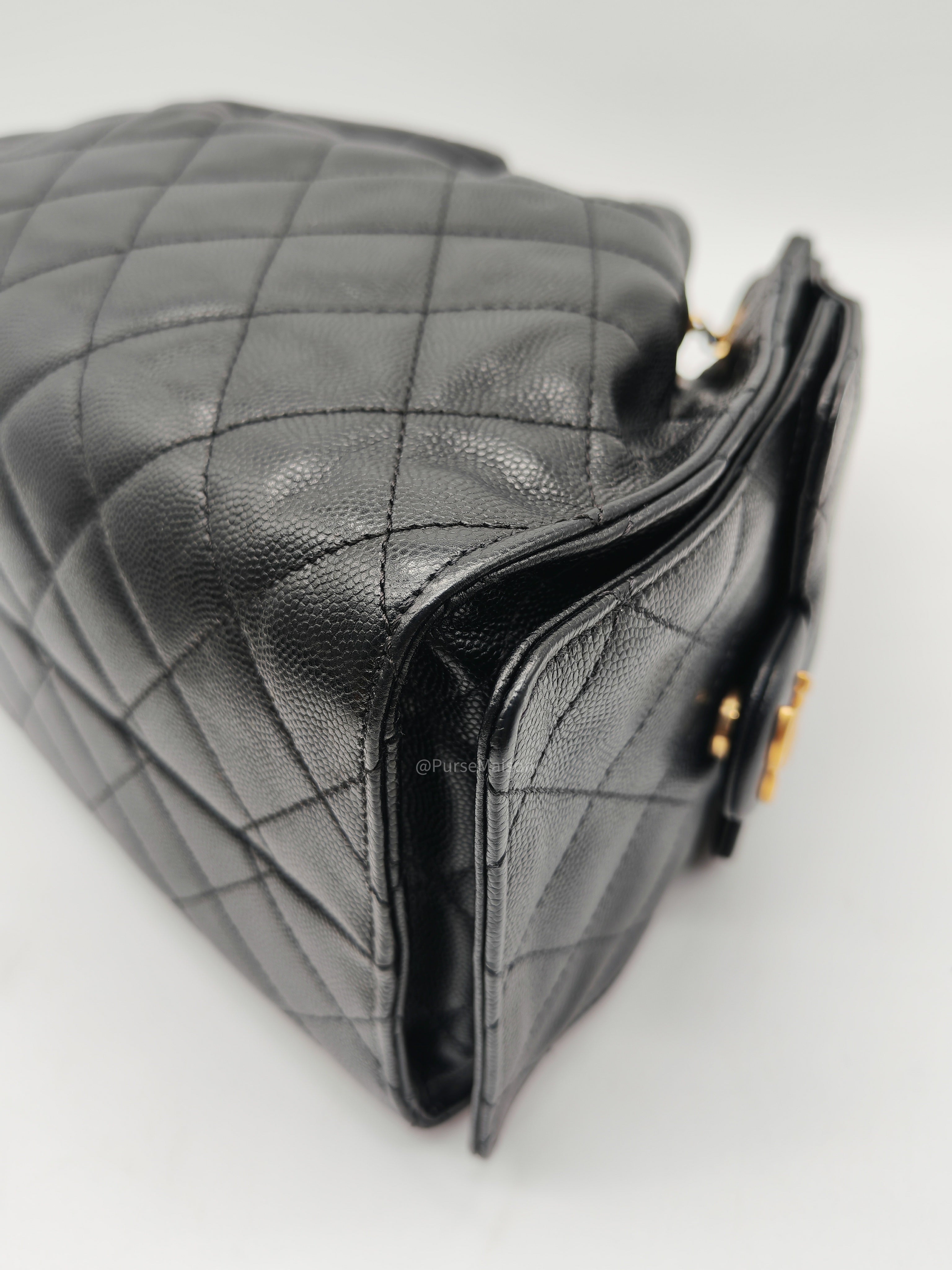 Chanel 25 Hobo Bag Small in Black Caviar Leather Aged Gold Hardware (Microchip)