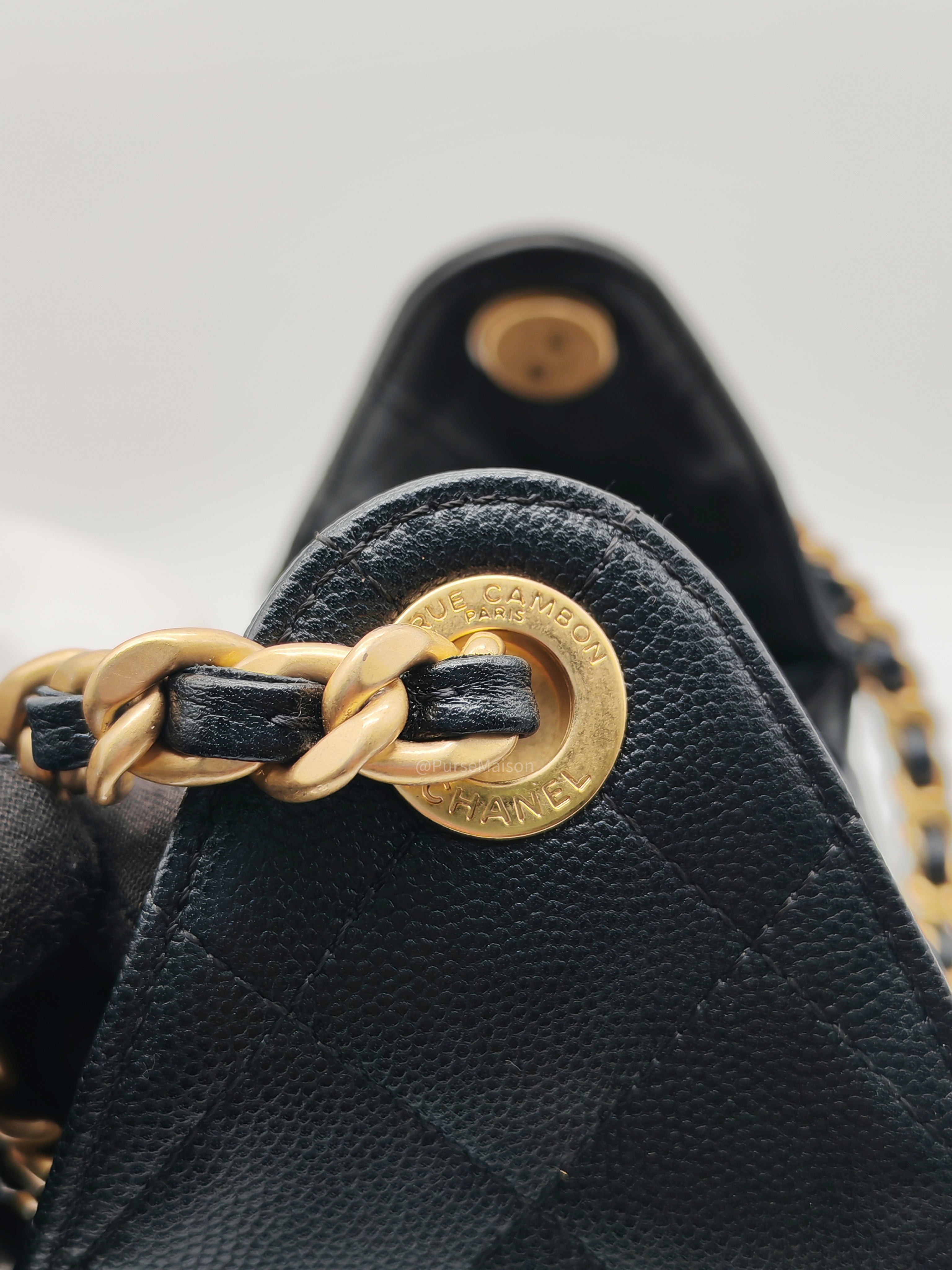 Chanel 25 Hobo Bag Small in Black Caviar Leather Aged Gold Hardware (Microchip)