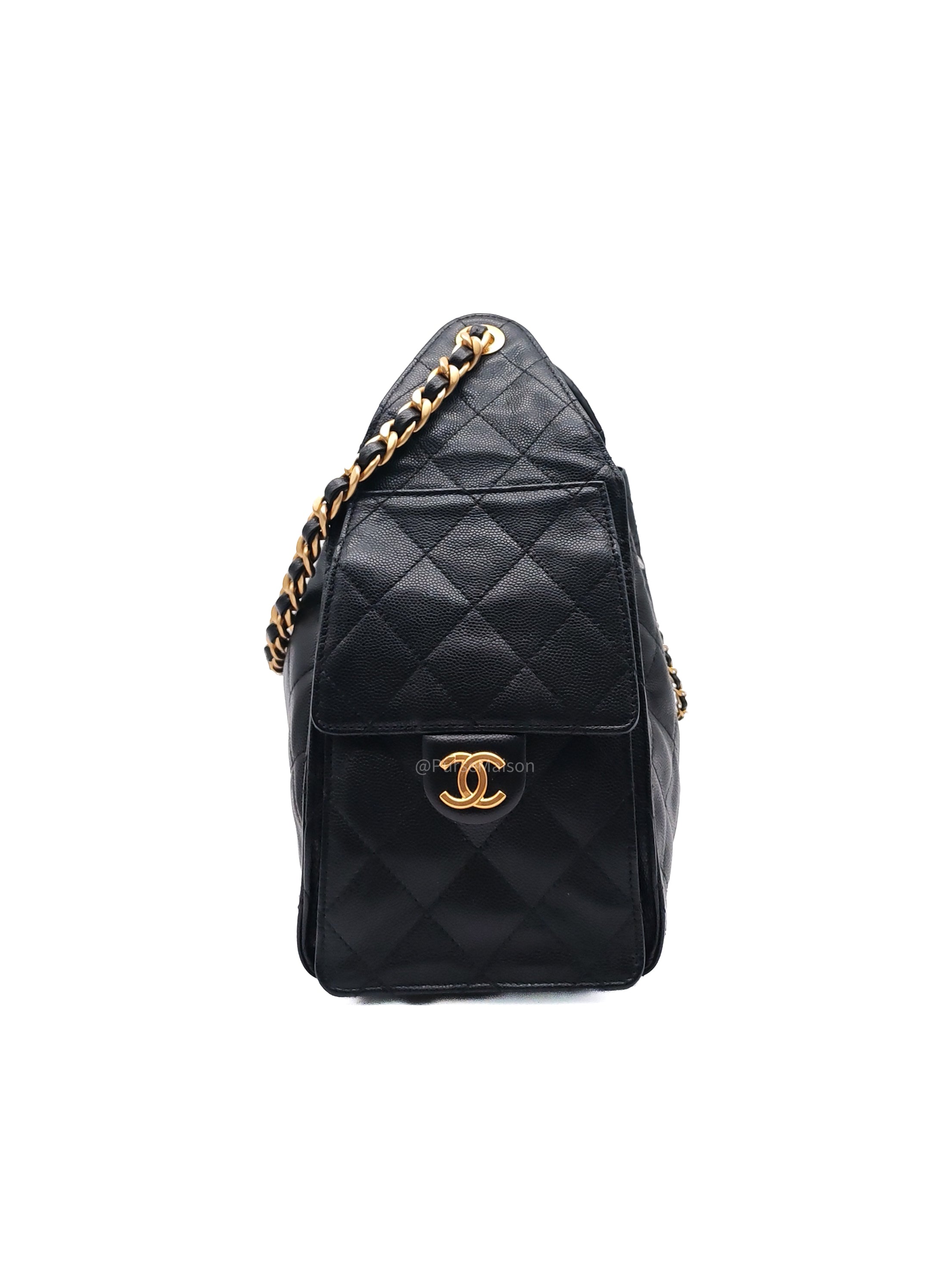 Chanel 25 Hobo Bag Small in Black Caviar Leather Aged Gold Hardware (Microchip)