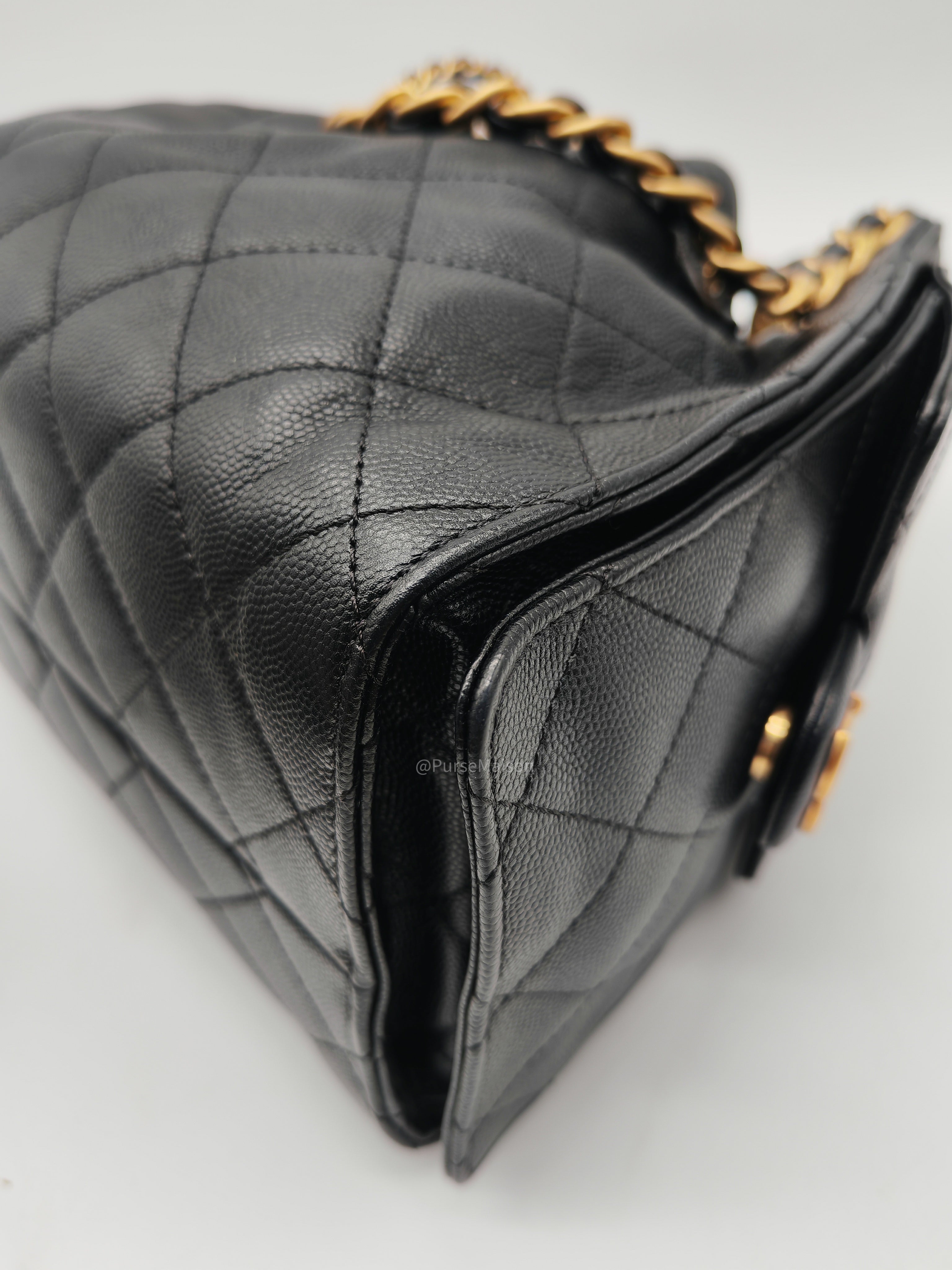 Chanel 25 Hobo Bag Small in Black Caviar Leather Aged Gold Hardware (Microchip)