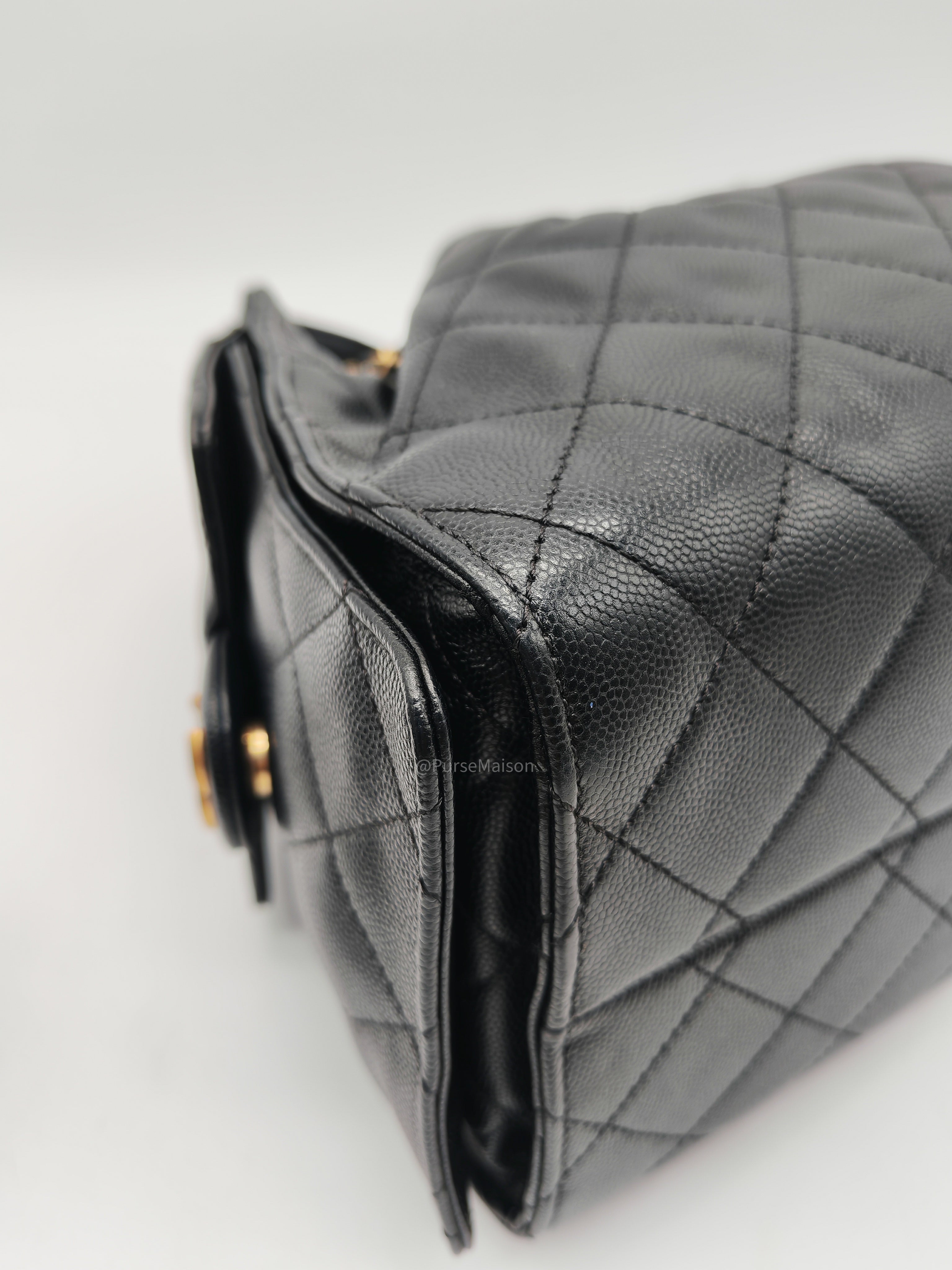 Chanel 25 Hobo Bag Small in Black Caviar Leather Aged Gold Hardware (Microchip)