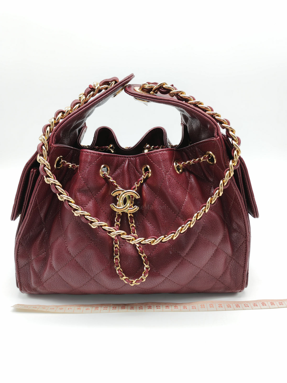 Chanel 25 Small in Burgundy Grained Calfskin Leather Shiny Gold Hardware (Microchip)