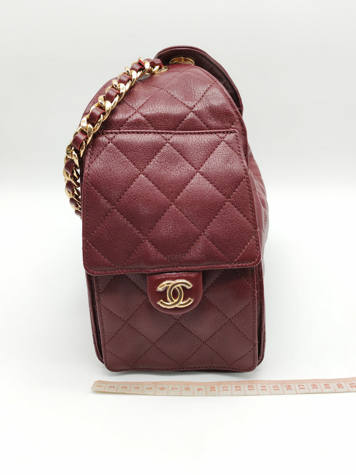 Chanel 25 Small in Burgundy Grained Calfskin Leather Shiny Gold Hardware (Microchip)