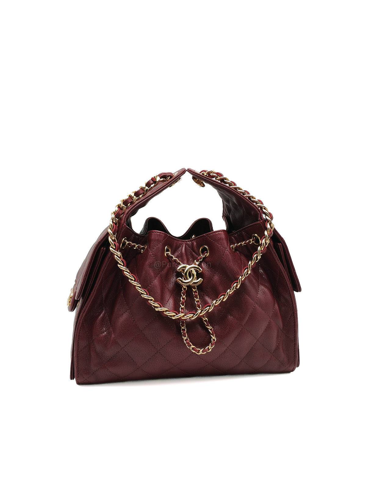 Chanel 25 Small in Burgundy Grained Calfskin Leather Shiny Gold Hardware (Microchip)