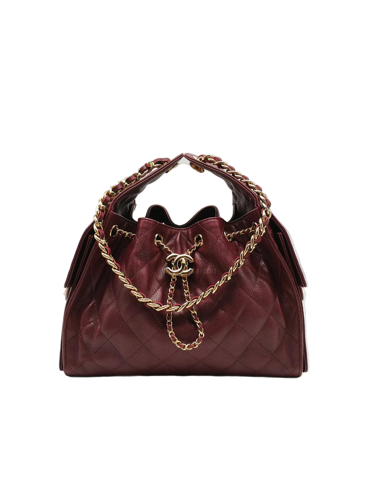 Chanel 25 Small in Burgundy Grained Calfskin Leather Shiny Gold Hardware (Microchip)
