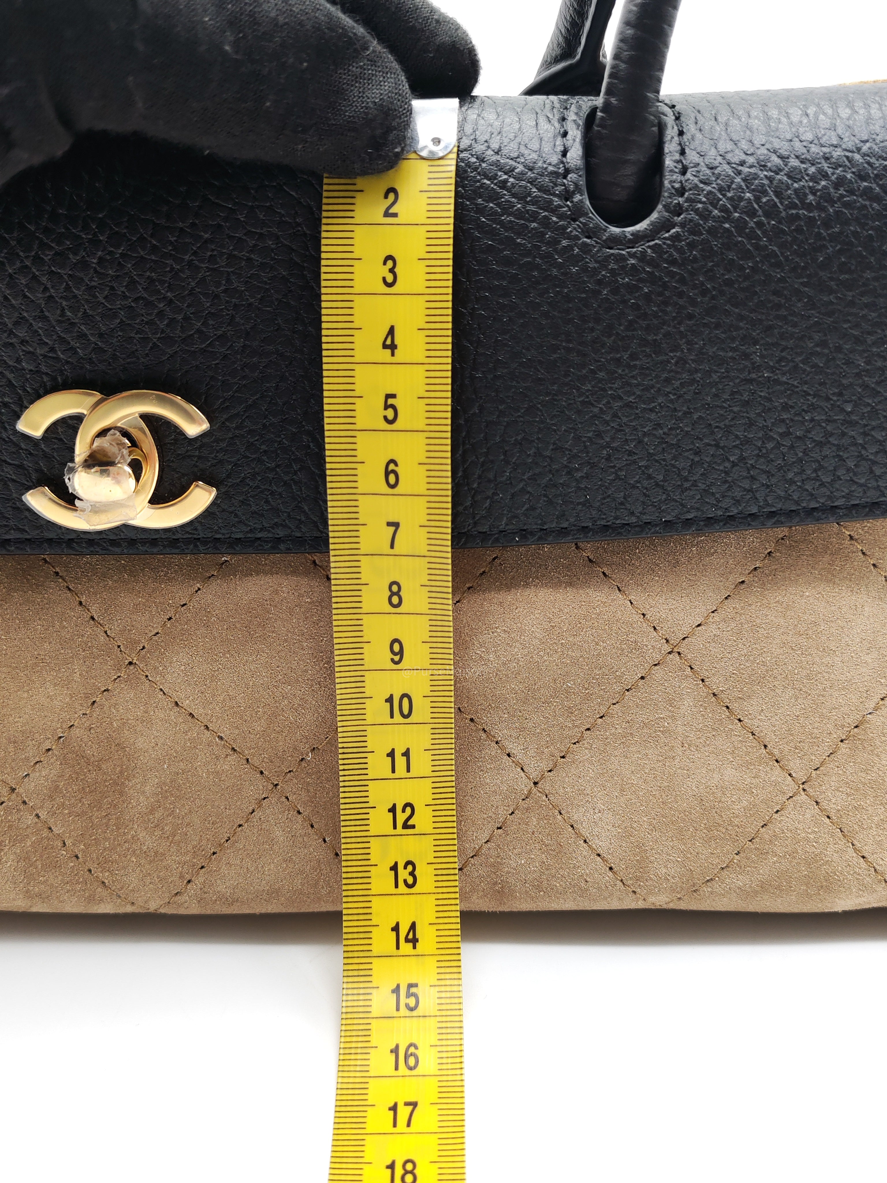 Chanel 26 Urban Essential Matthieu Blazy Small Tote Bag in Black Beige Suede Leather and Gold Hardware Microchip