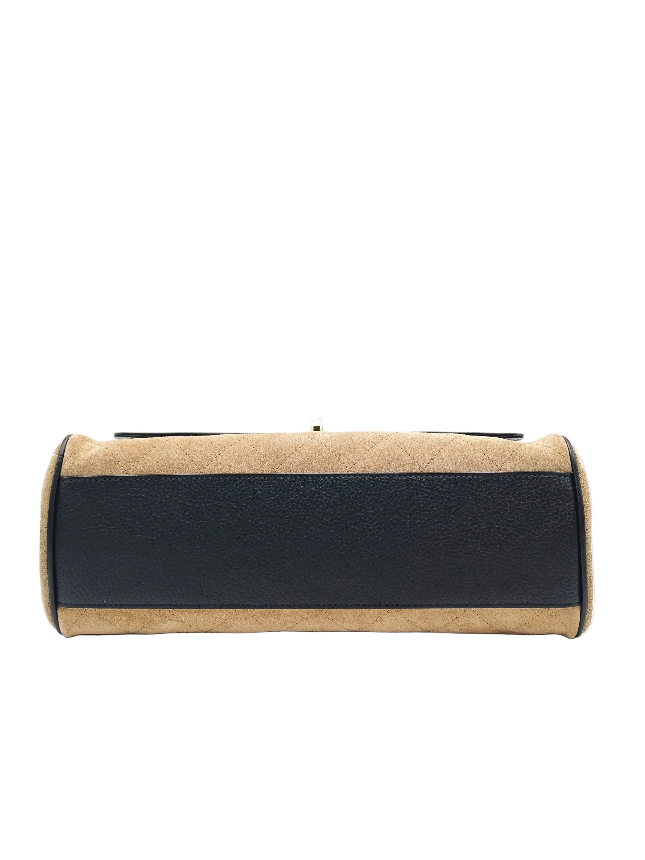 Chanel 26 Urban Essential Matthieu Blazy Small Tote Bag in Black Beige Suede Leather and Gold Hardware Microchip