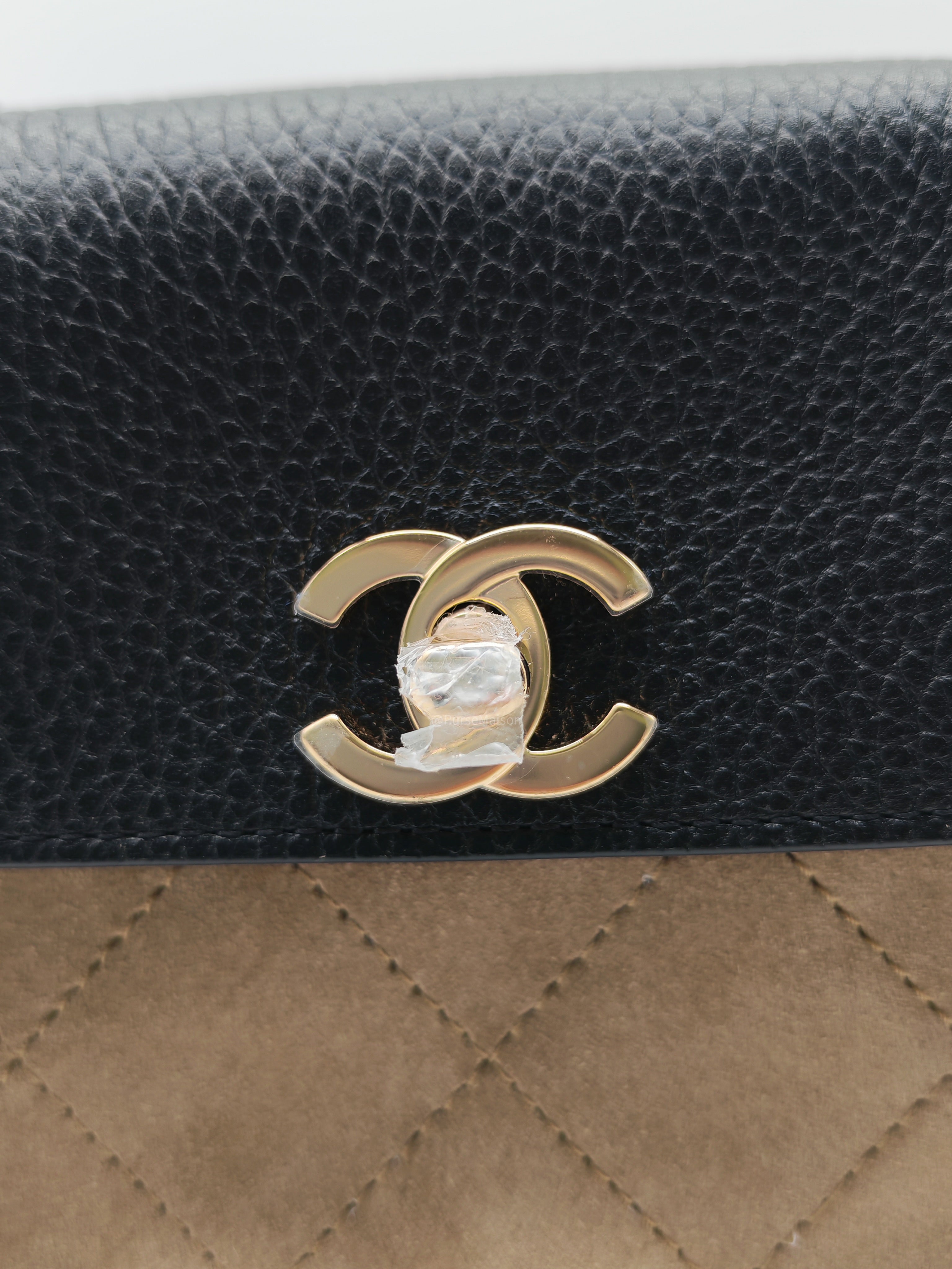 Chanel 26 Urban Essential Matthieu Blazy Small Tote Bag in Black Beige Suede Leather and Gold Hardware Microchip