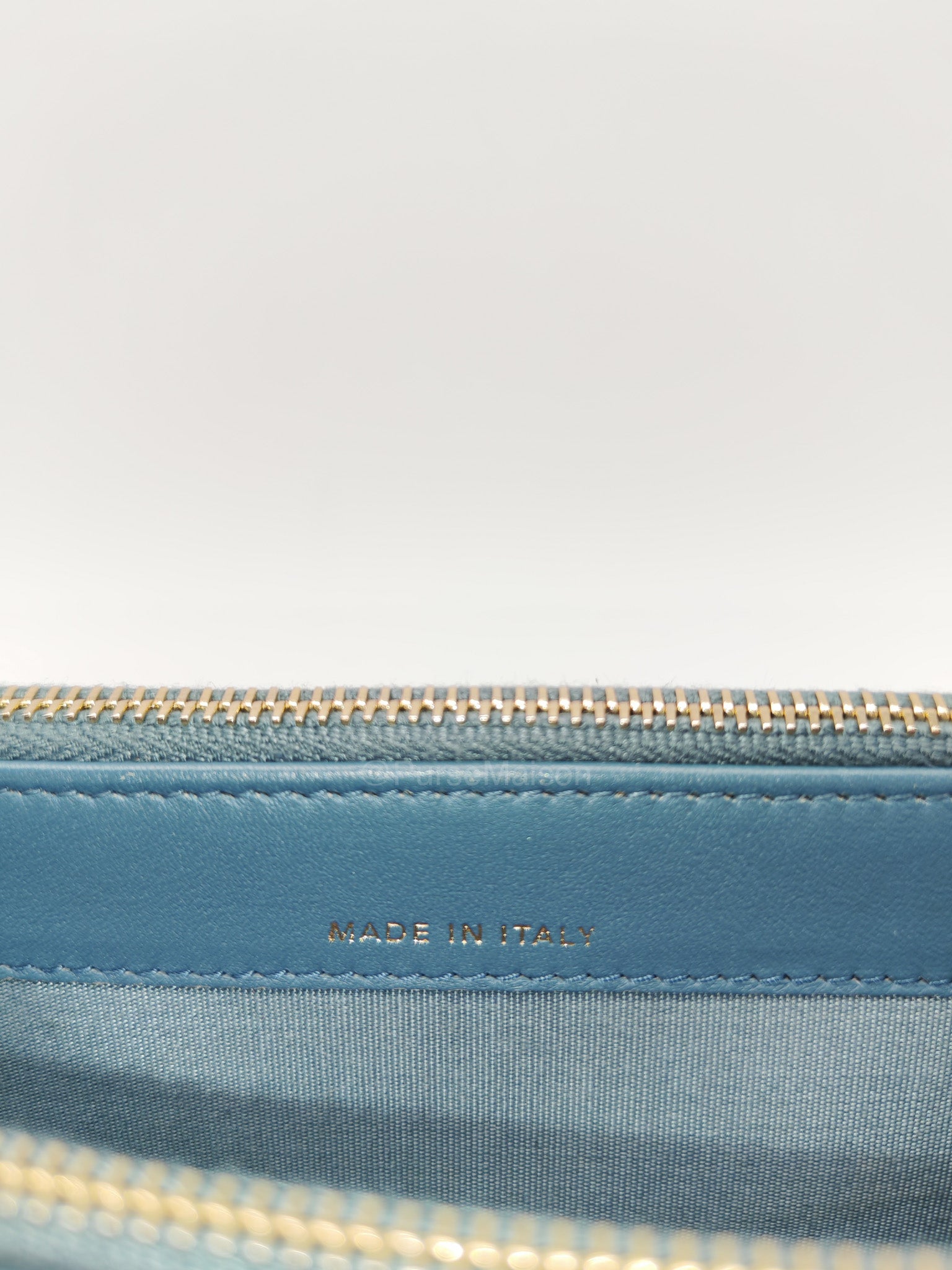 Chanel Boy Zipped Double Zip Around Wallet in Chain in Blue-gray Caviar Leather in Aged Gold Hardware (Series 25)