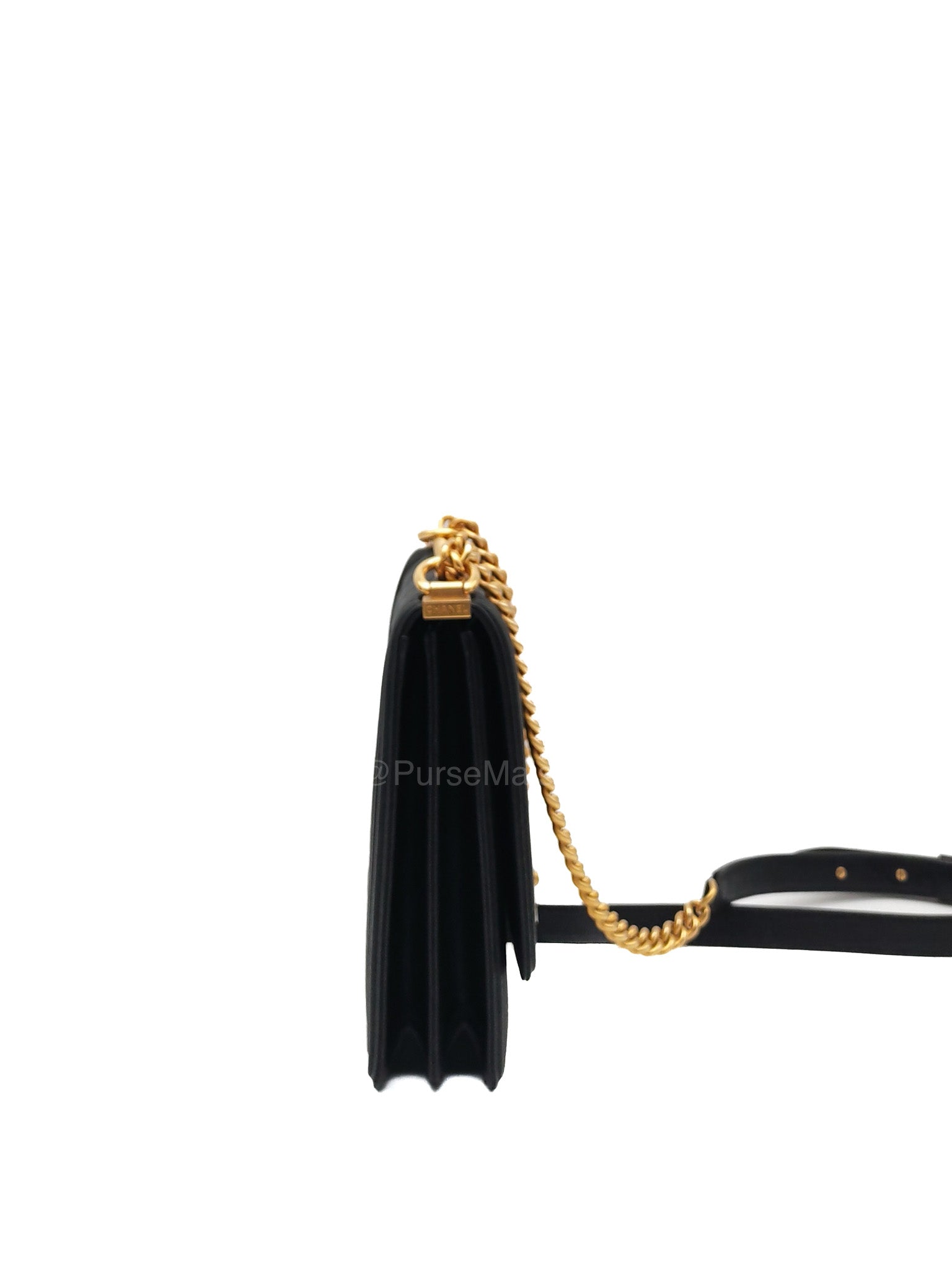 Chanel Boy North South Flap Bag in Black Quilted Caviar Leather and Aged Gold Hardware Series 28