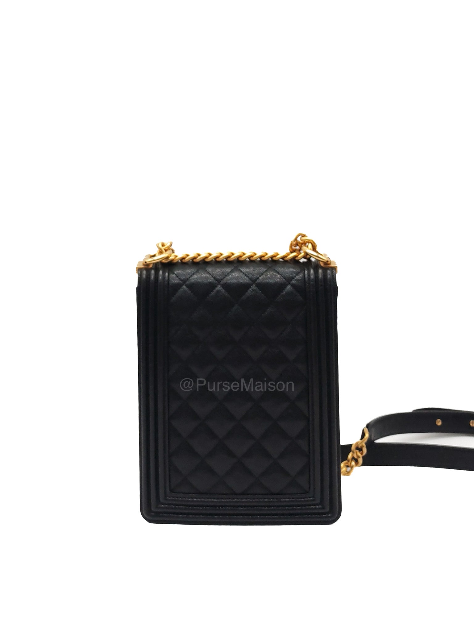 Chanel Boy North South Flap Bag in Black Quilted Caviar Leather and Aged Gold Hardware Series 28