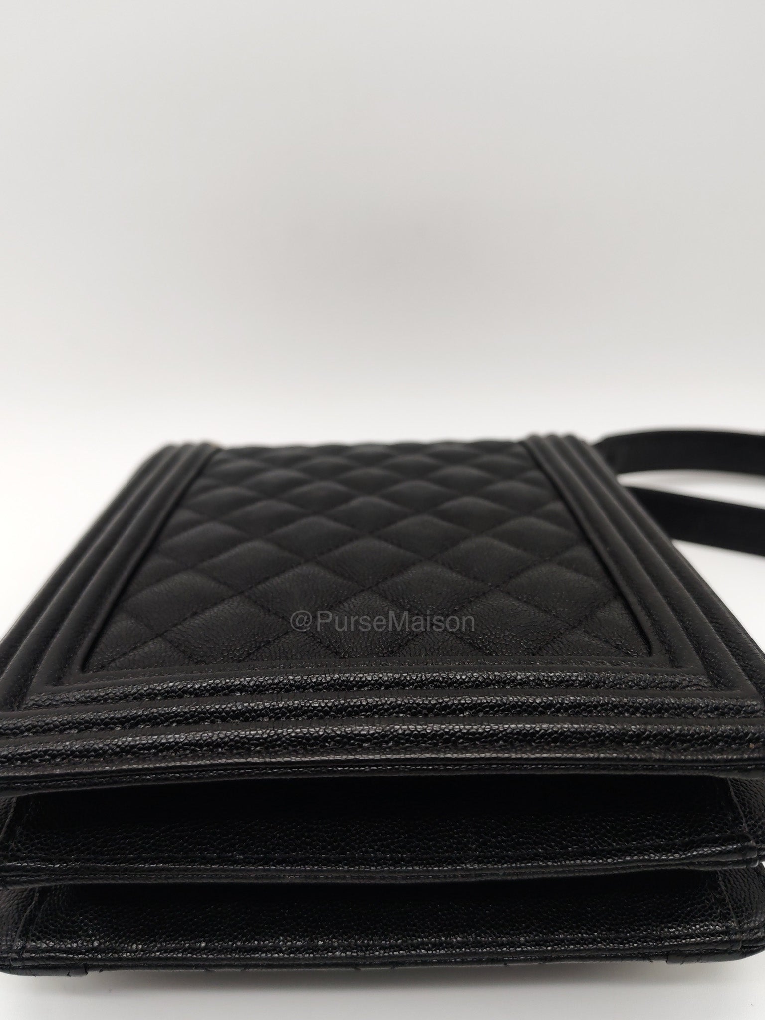 Chanel Boy North South Flap Bag in Black Quilted Caviar Leather and Aged Gold Hardware Series 28