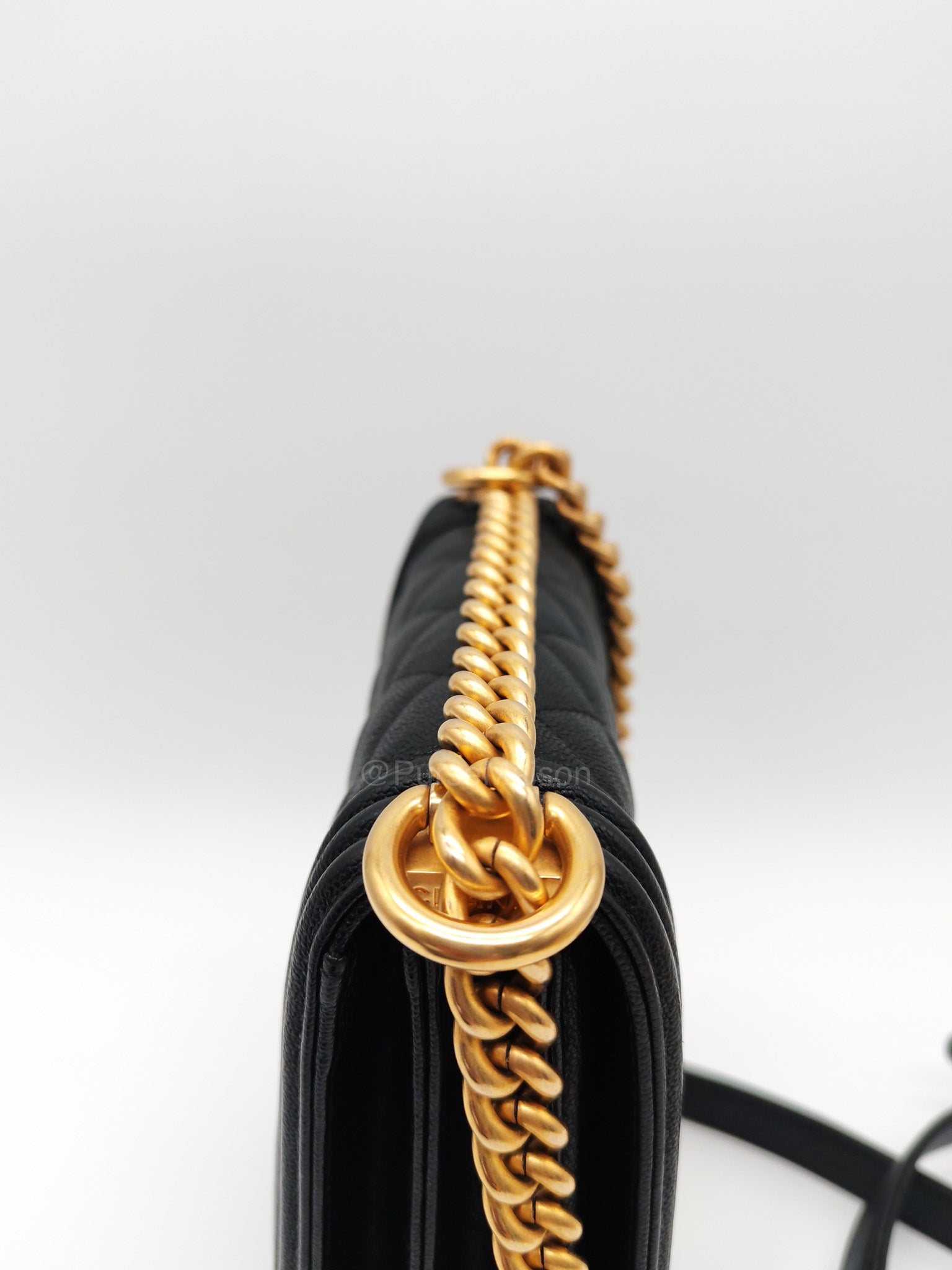 Chanel Boy North South Flap Bag in Black Quilted Caviar Leather and Aged Gold Hardware Series 28