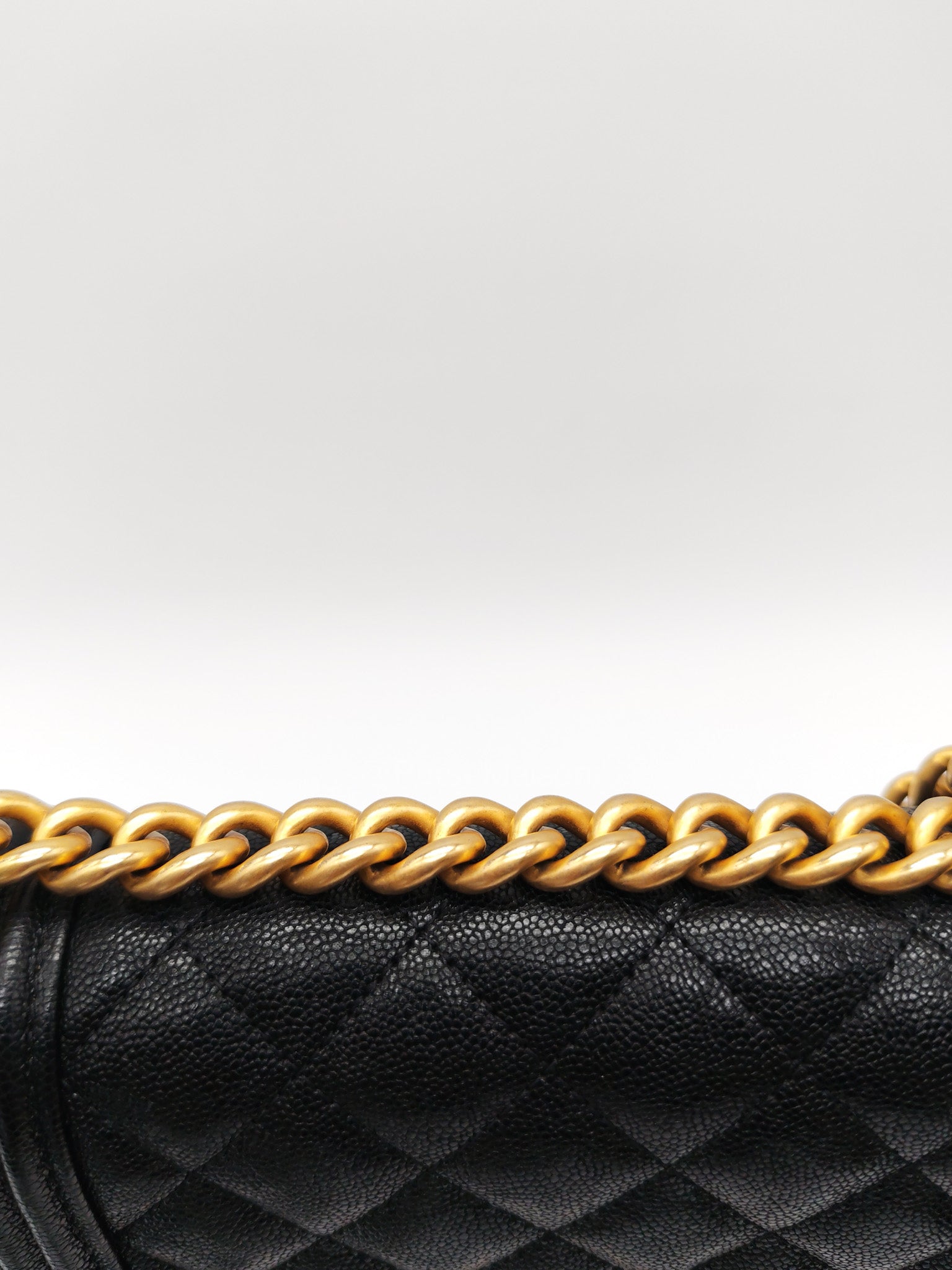Chanel Boy North South Flap Bag in Black Quilted Caviar Leather and Aged Gold Hardware Series 28