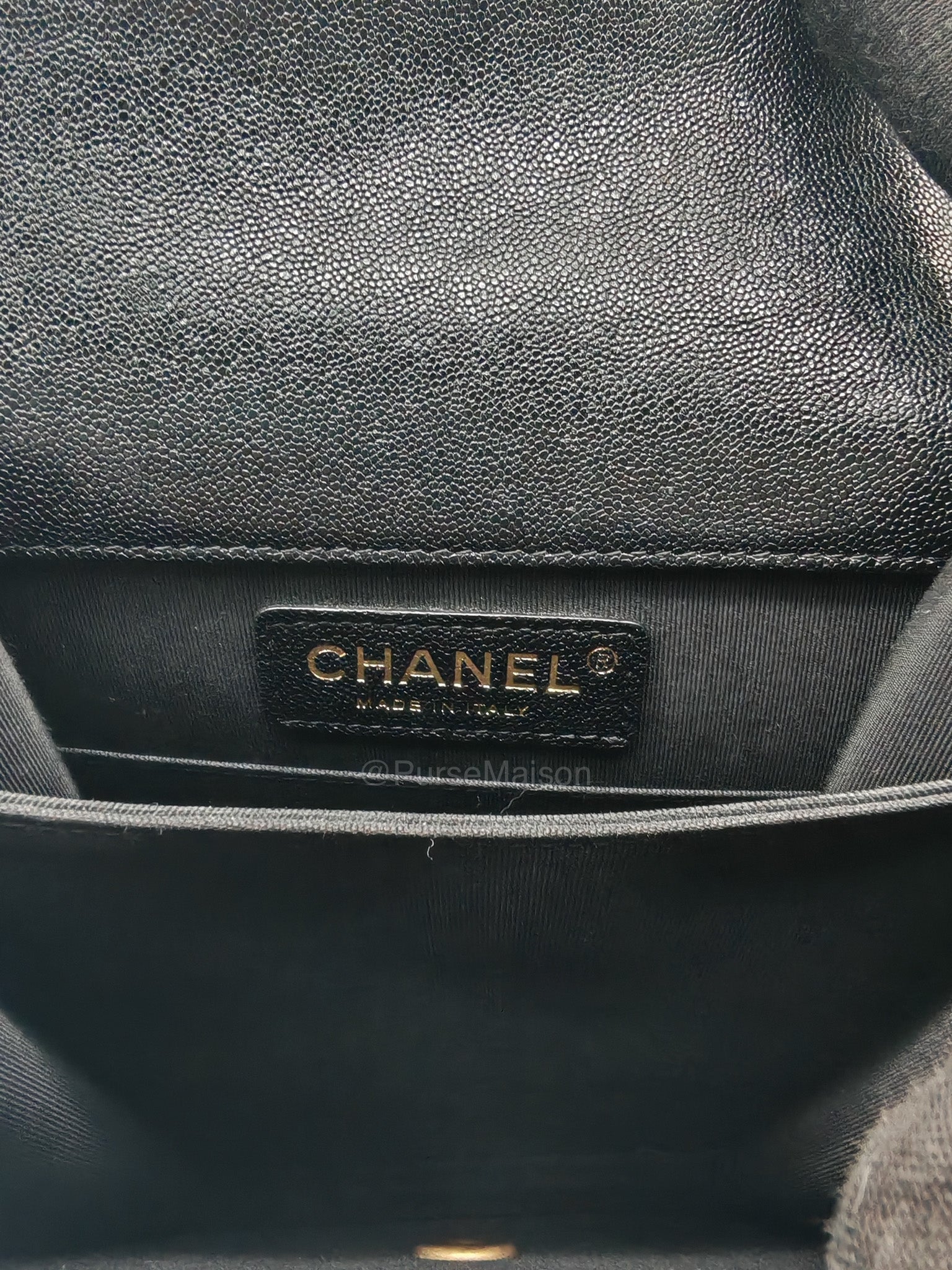 Chanel Boy North South Flap Bag in Black Quilted Caviar Leather and Aged Gold Hardware Series 28