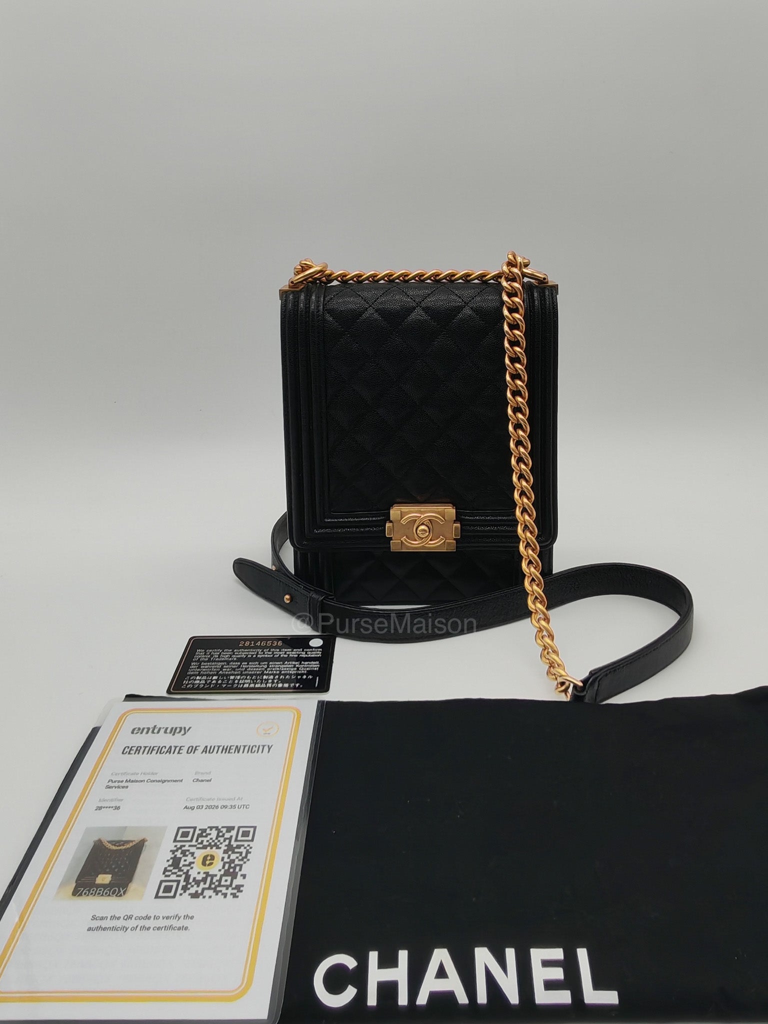 Chanel Boy North South Flap Bag in Black Quilted Caviar Leather and Aged Gold Hardware Series 28