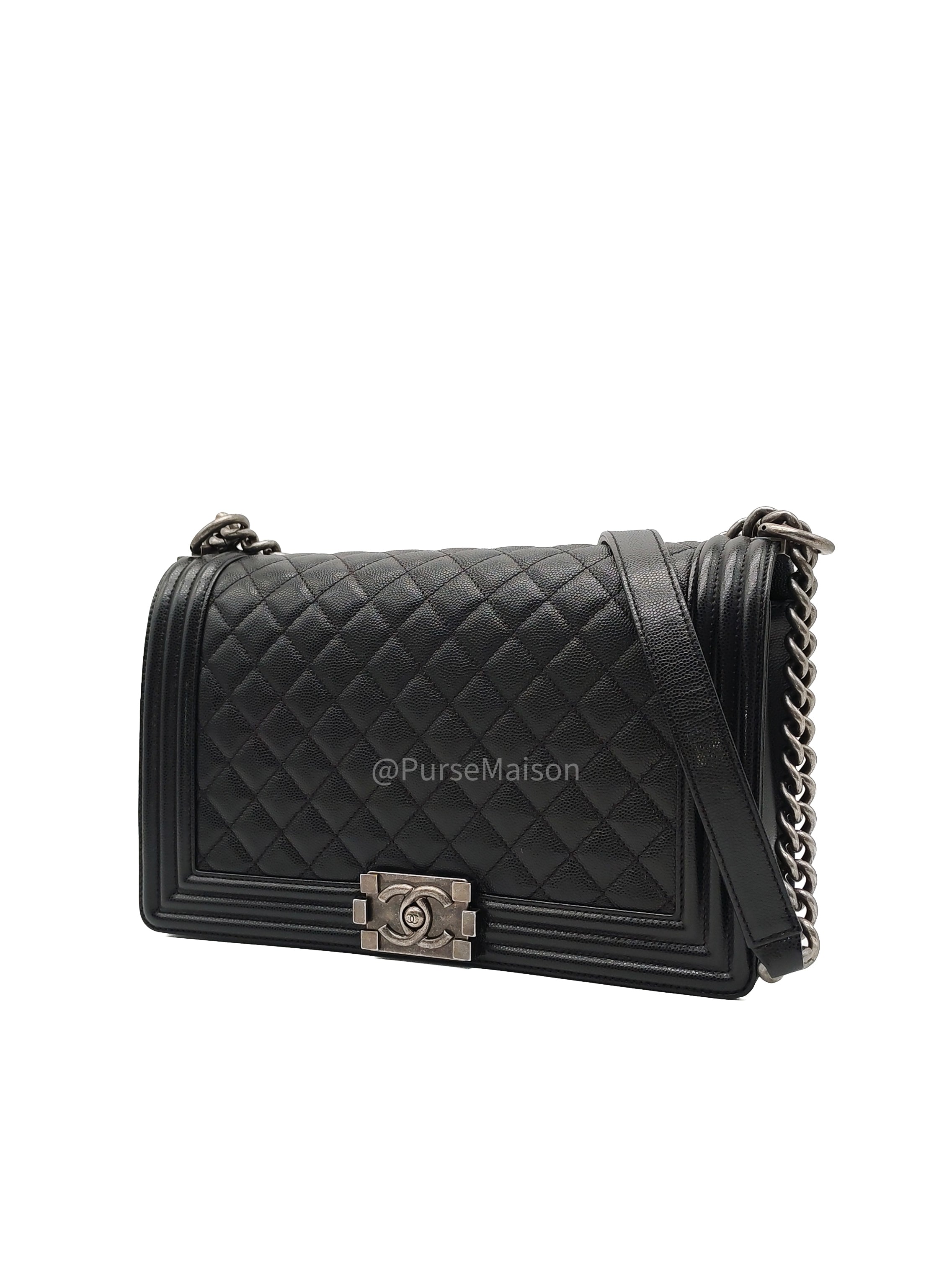 Chanel Boy New Medium in Black Quilted Caviar Leather and Ruthenium Hardware Series 25