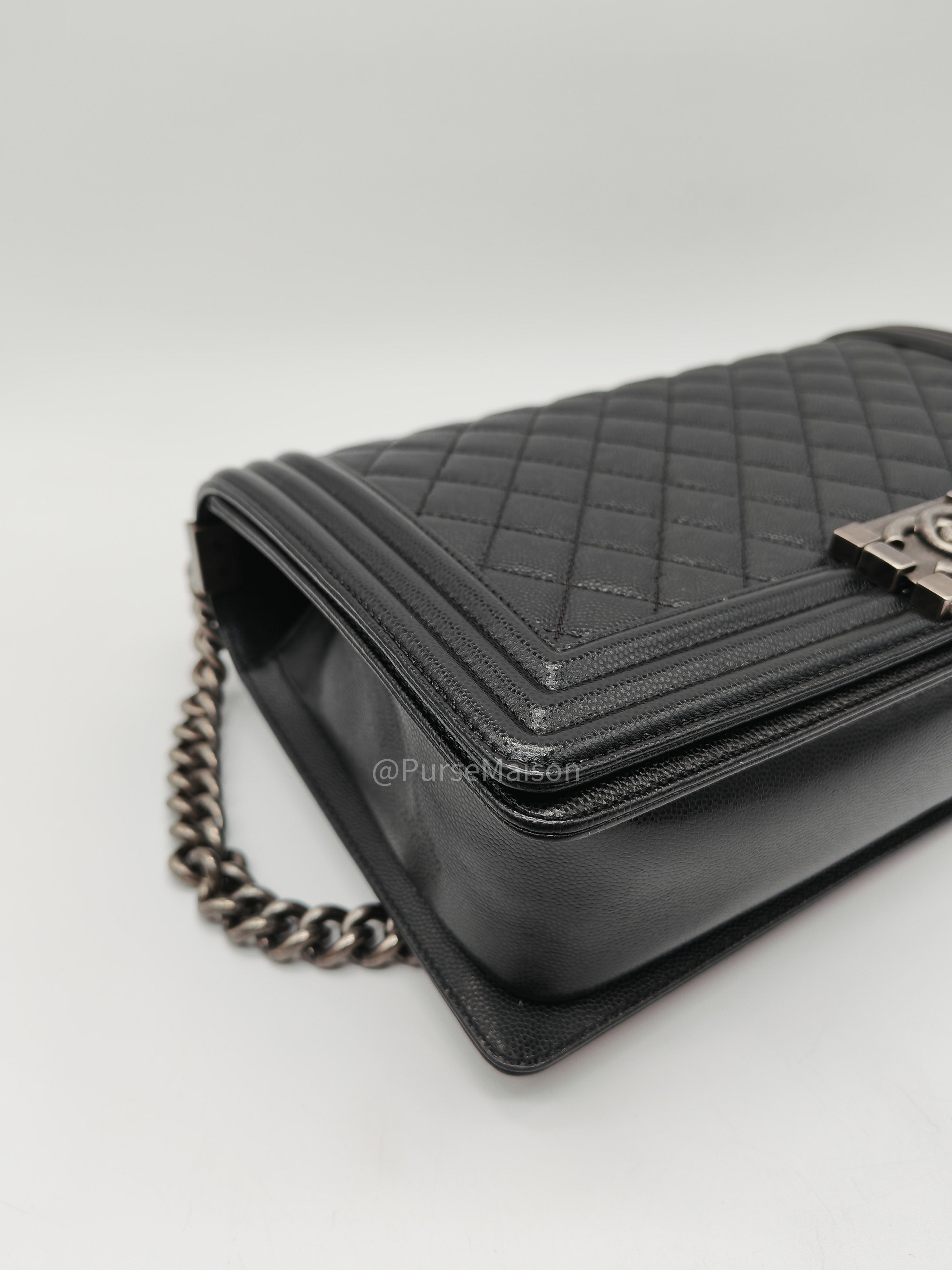 Chanel Boy New Medium in Black Quilted Caviar Leather and Ruthenium Hardware Series 25