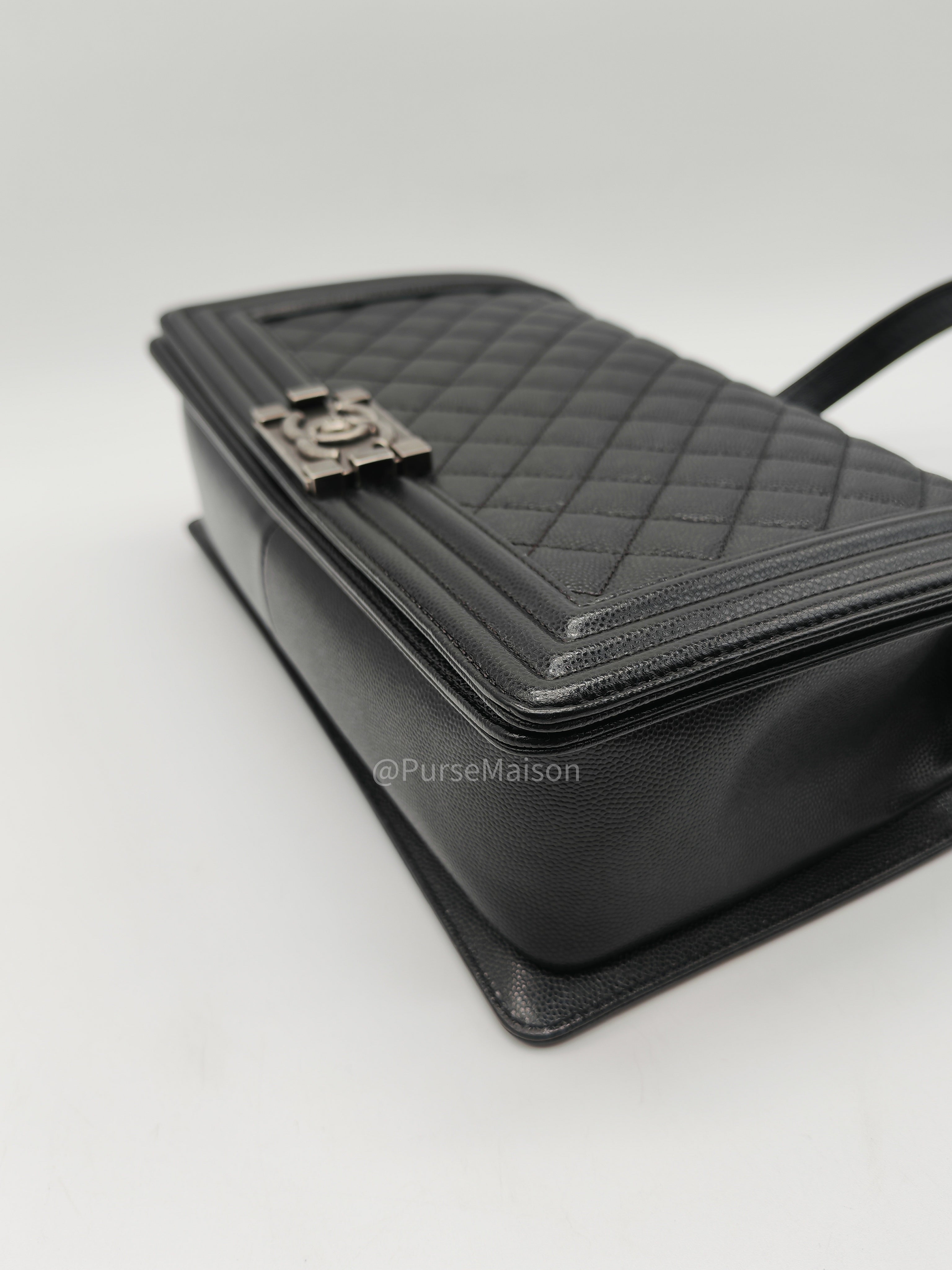 Chanel Boy New Medium in Black Quilted Caviar Leather and Ruthenium Hardware Series 25